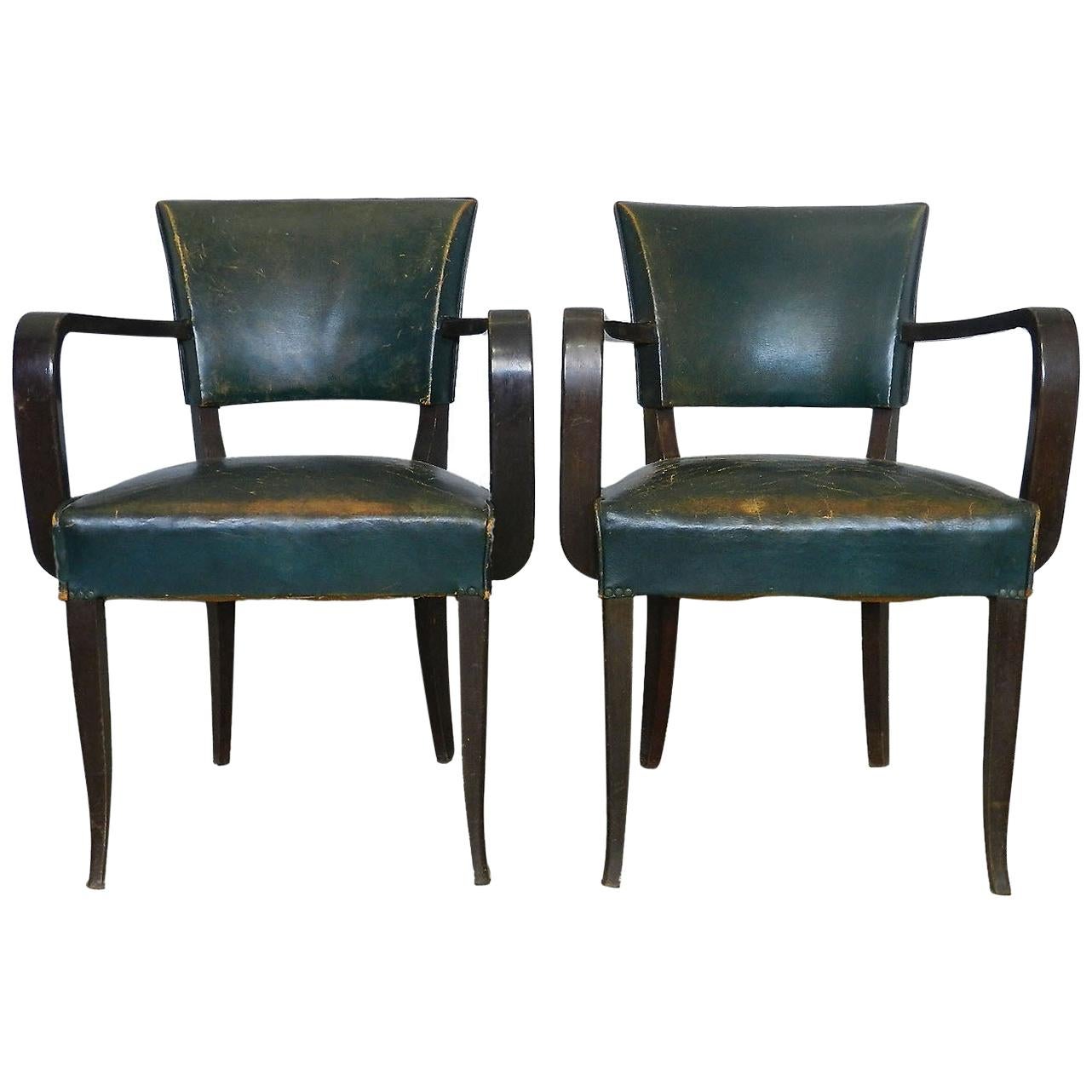 Pair of Bridge Chairs Leather French Art Deco, circa 1930
