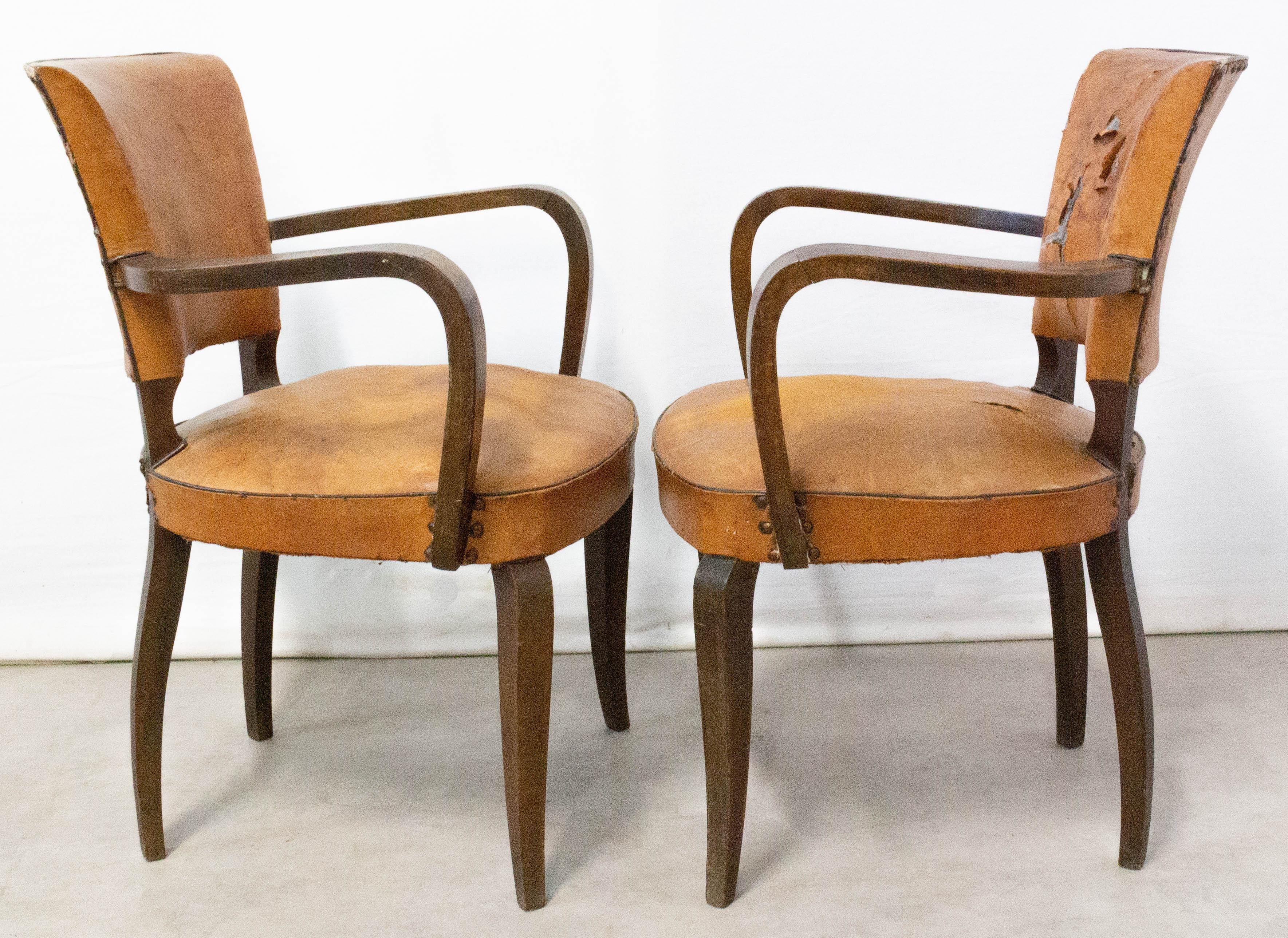 Pair of Bridge Chairs Leather French Art Deco circa 1930, to be Re-Upholstered In Good Condition In Labrit, Landes