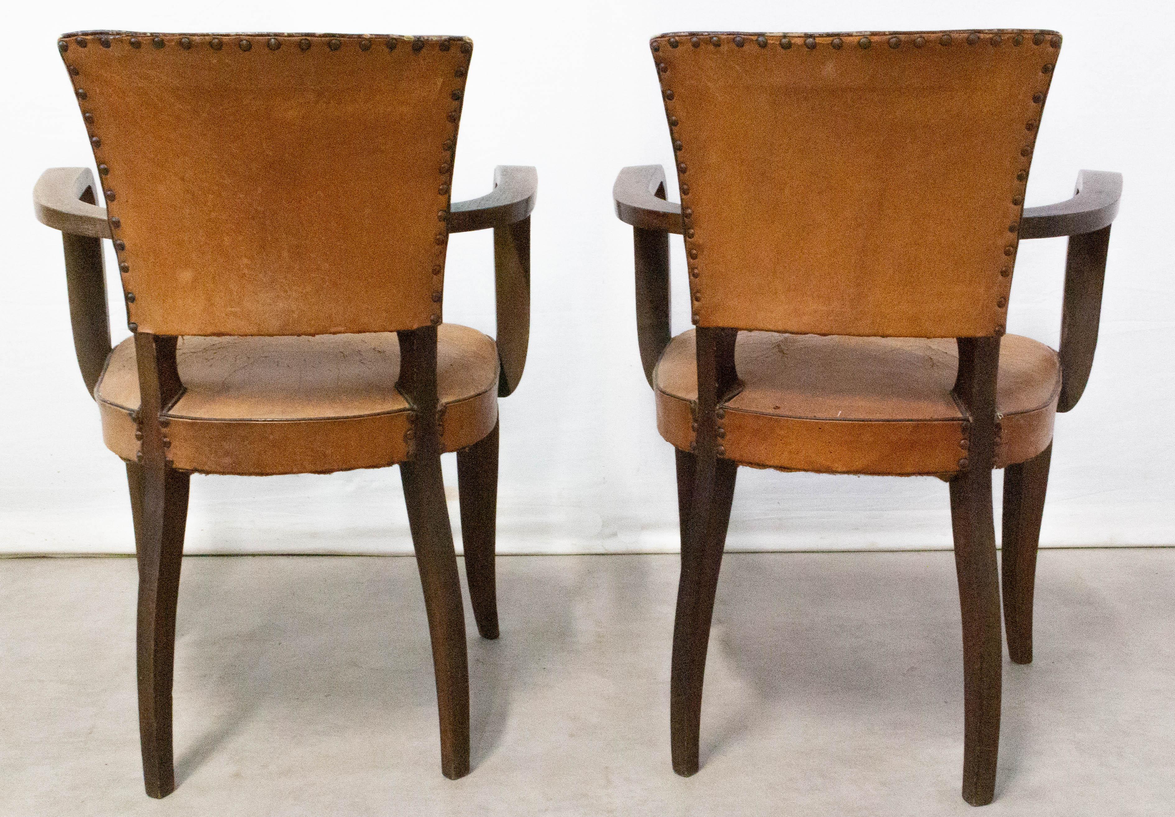 Pair of Bridge Chairs Leather French Art Deco circa 1930, to be Re-Upholstered 1