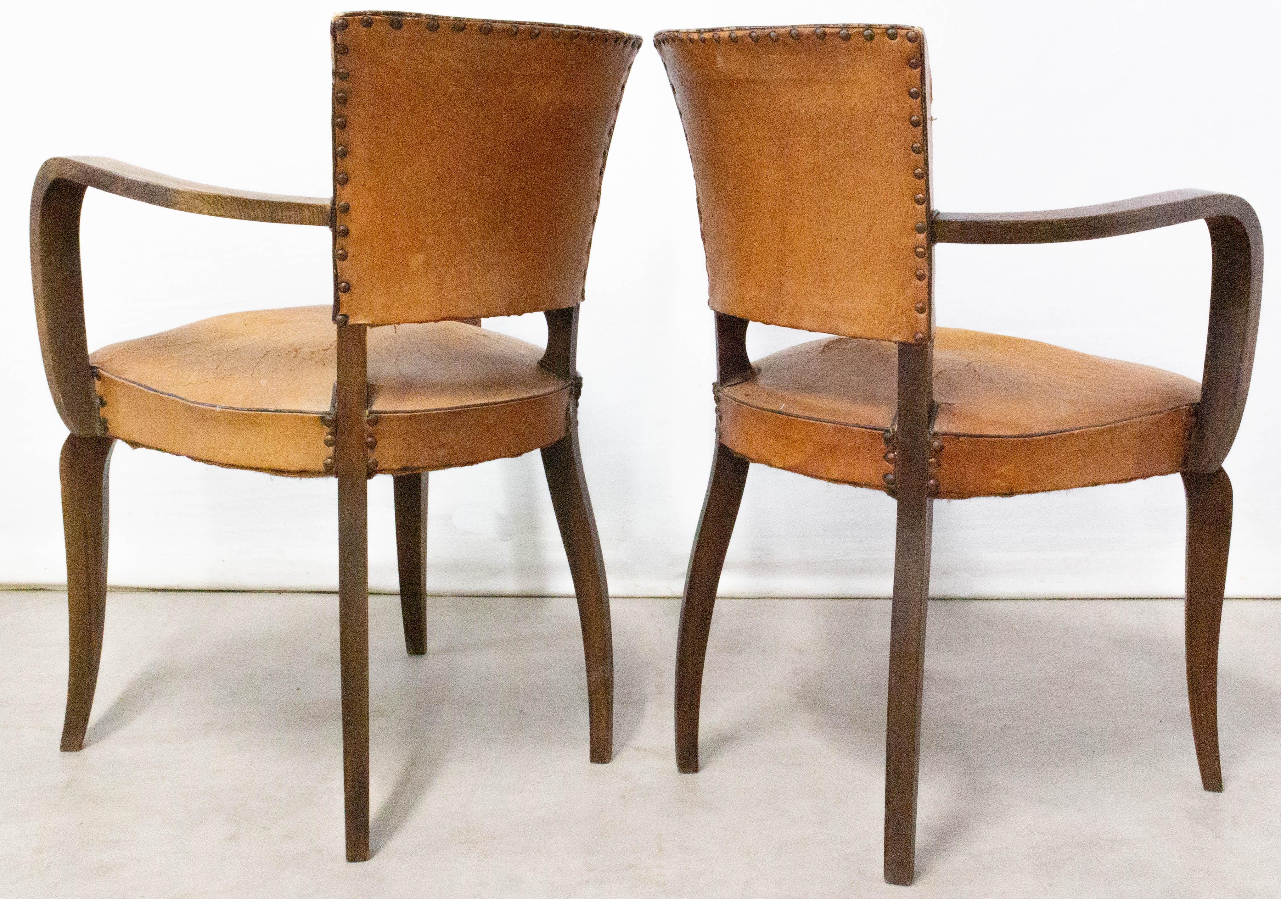 Pair of Bridge Chairs Leather French Art Deco circa 1930, to be Re-Upholstered 2