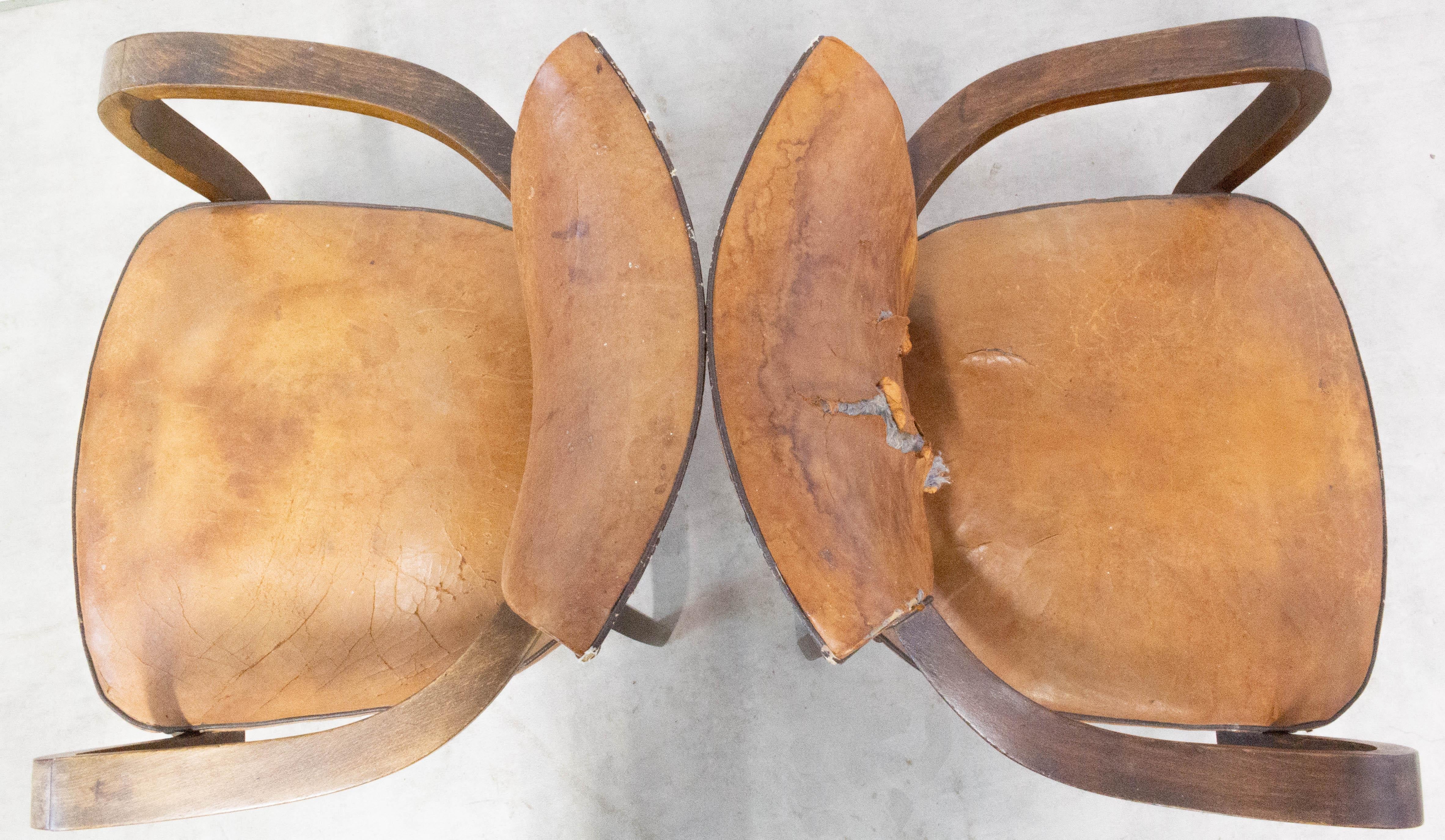 Pair of Bridge Chairs Leather French Art Deco circa 1930, to be Re-Upholstered 3