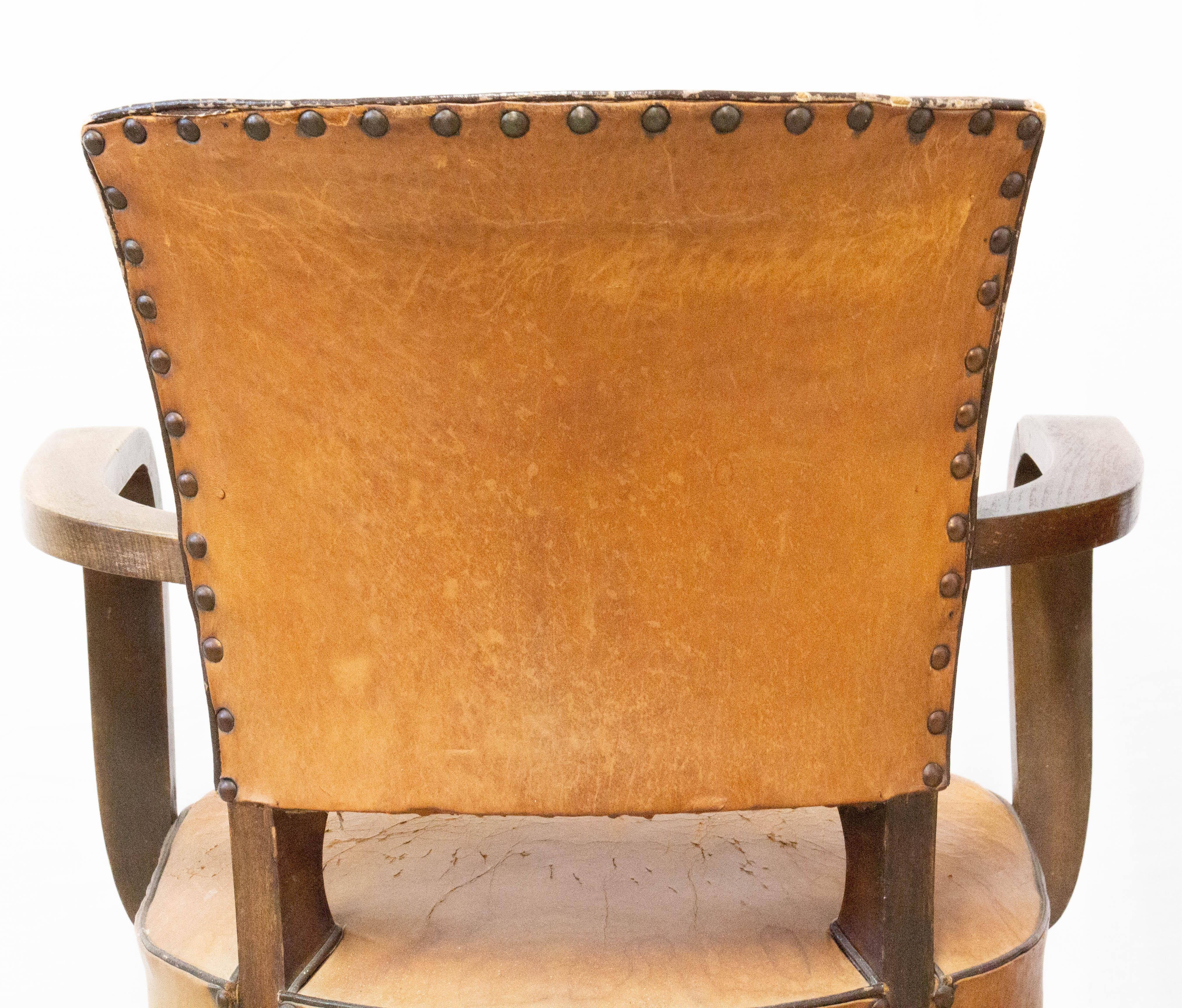 Pair of Bridge Chairs Leather French Art Deco circa 1930, to be Re-Upholstered 4