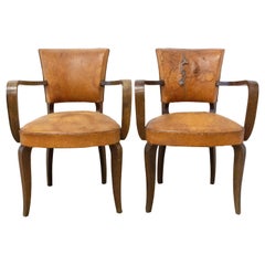 Pair of Bridge Chairs Leather French Art Deco circa 1930, to be Re-Upholstered