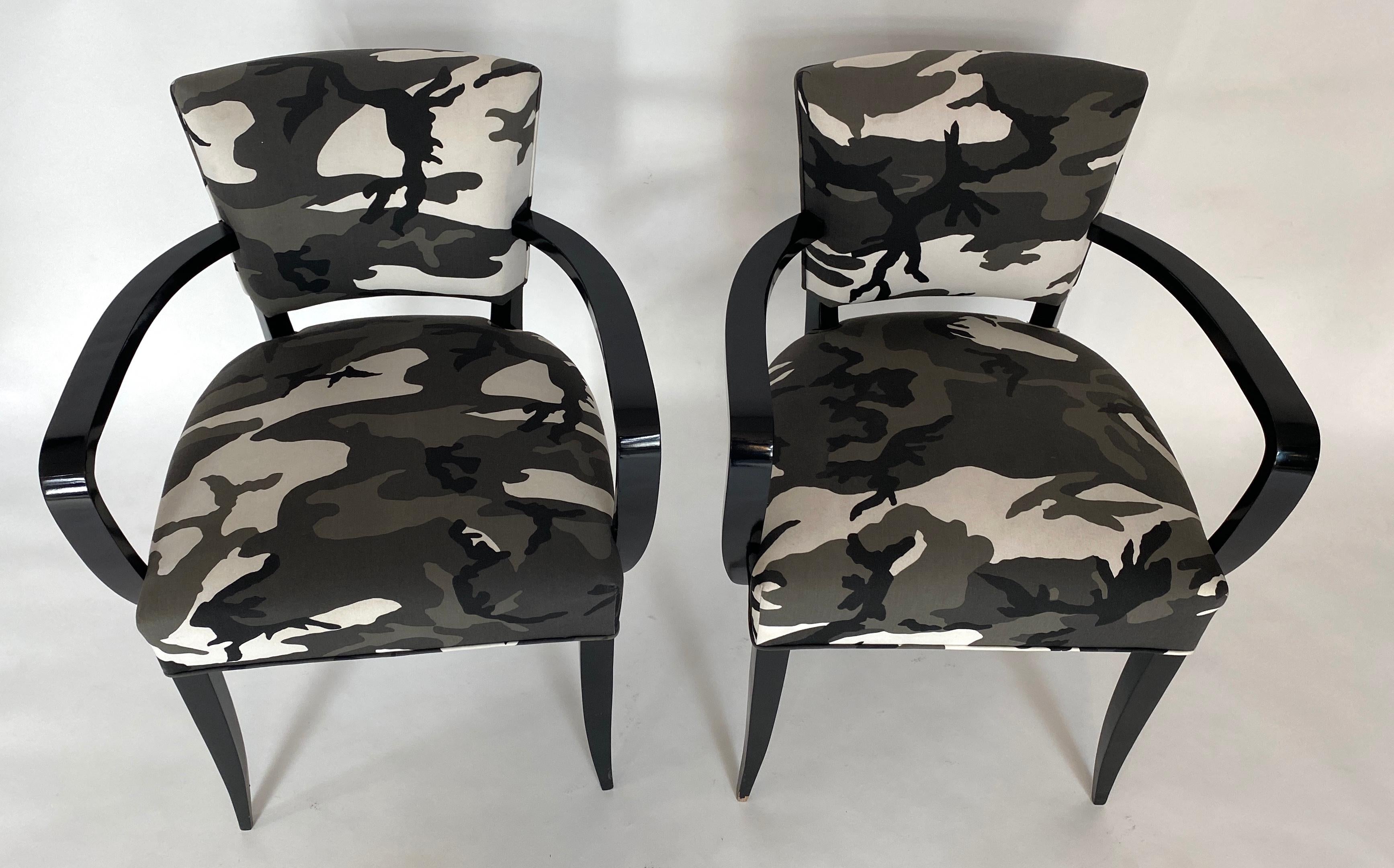 Mid-Century Modern Pair of Bridge Chairs, Urban Camo For Sale