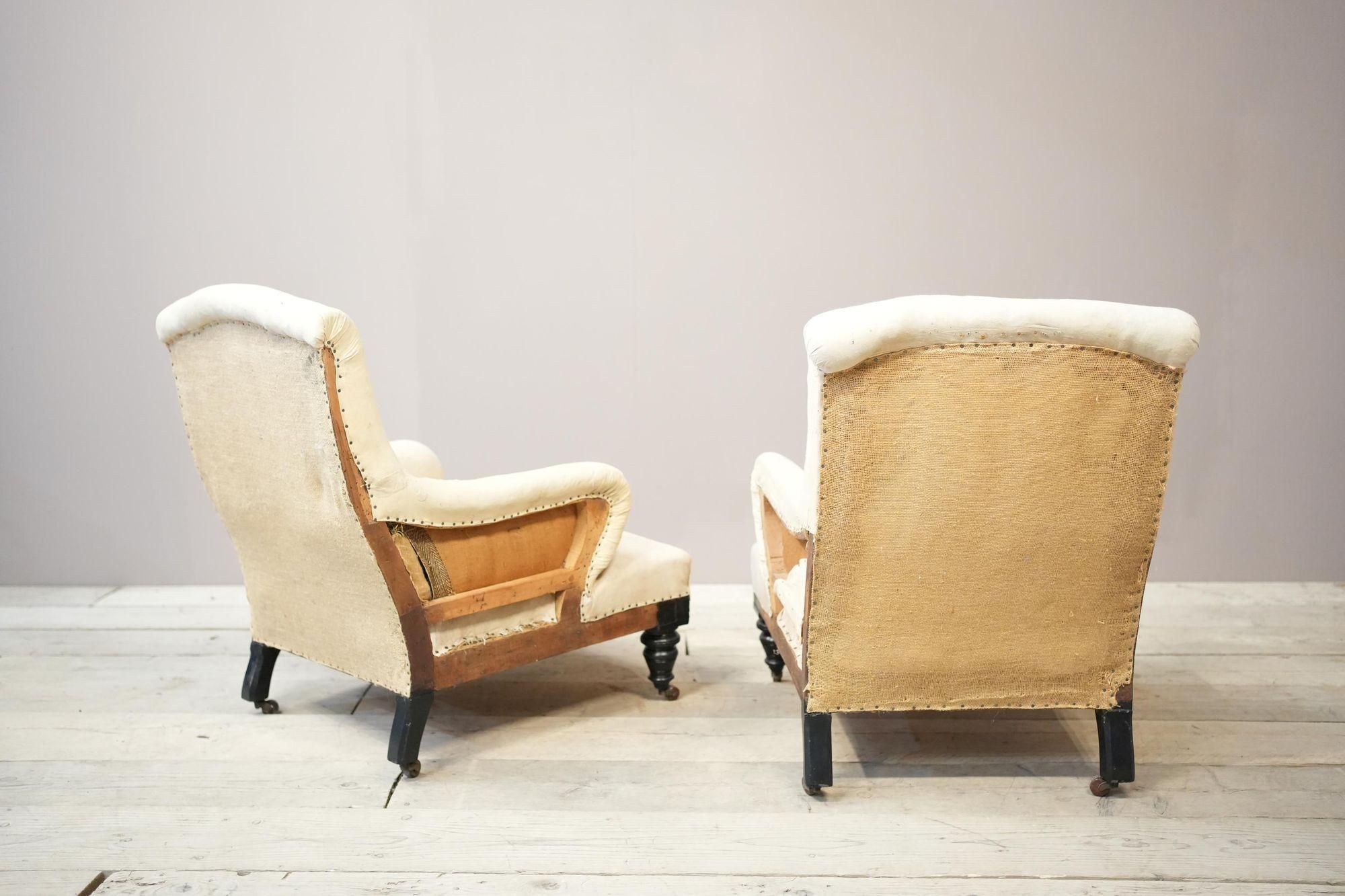 Upholstery Pair of Bridgewater style Victorian armchairs
