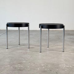 Paire de tabourets/tables d'appoint "Brighella" de Zanotta en cuir noir, années 1980