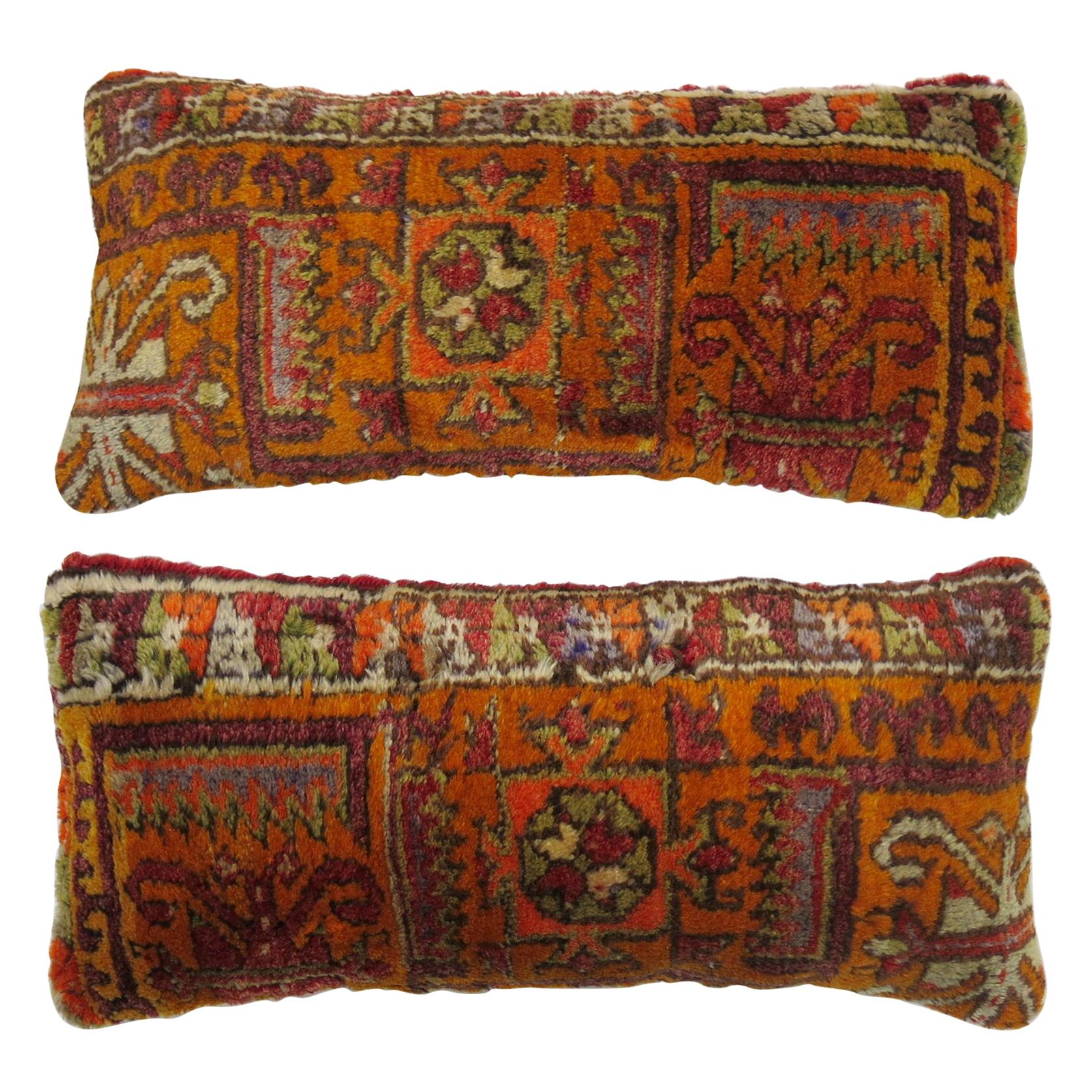 Pair of Bright Orange Bolster Pillows For Sale at 1stDibs