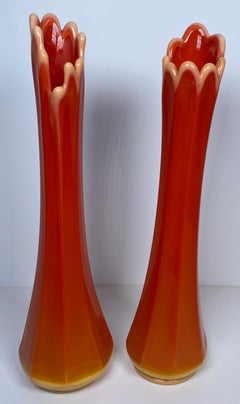 Pair of Bright Orange L.E. Smith Bittersweet Vases