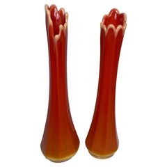 Pair of Bright Orange L.E. Smith Bittersweet Vases