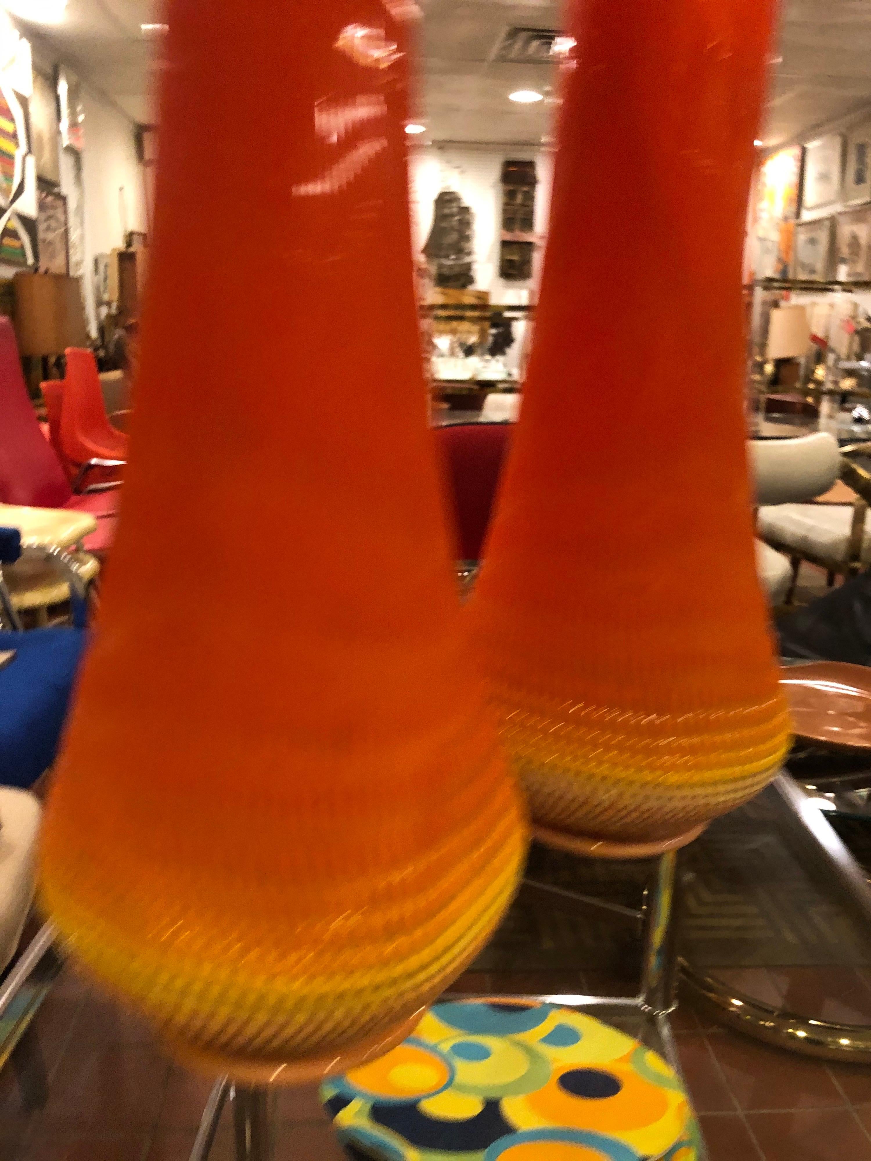 Pair of Bright Orange L.E.Smith Bittersweet Vases 4