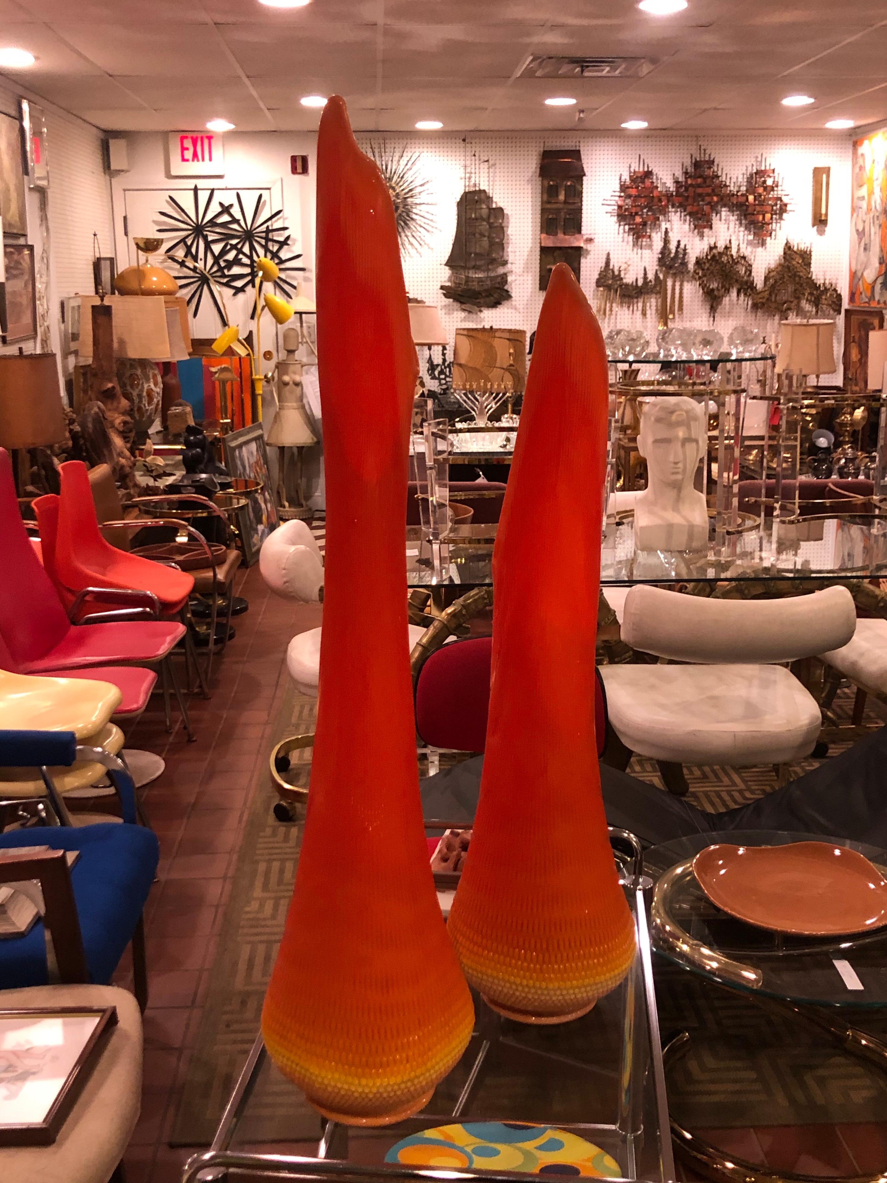 Pair of bright orange L.E Smith Bittersweet vases.