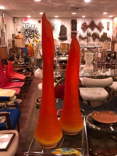 Pair of Bright Orange L.E.Smith Bittersweet Vases