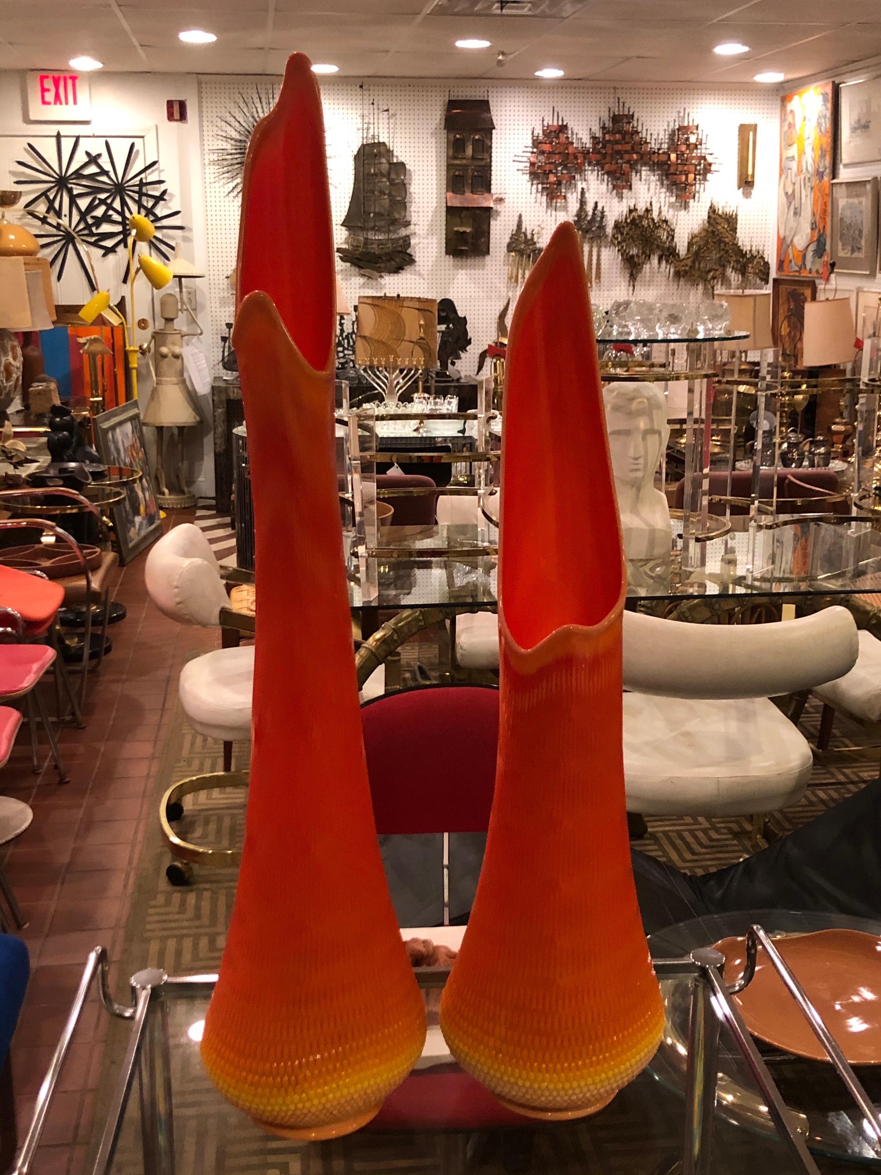 Pair of Bright Orange L.E.Smith Bittersweet Vases 11