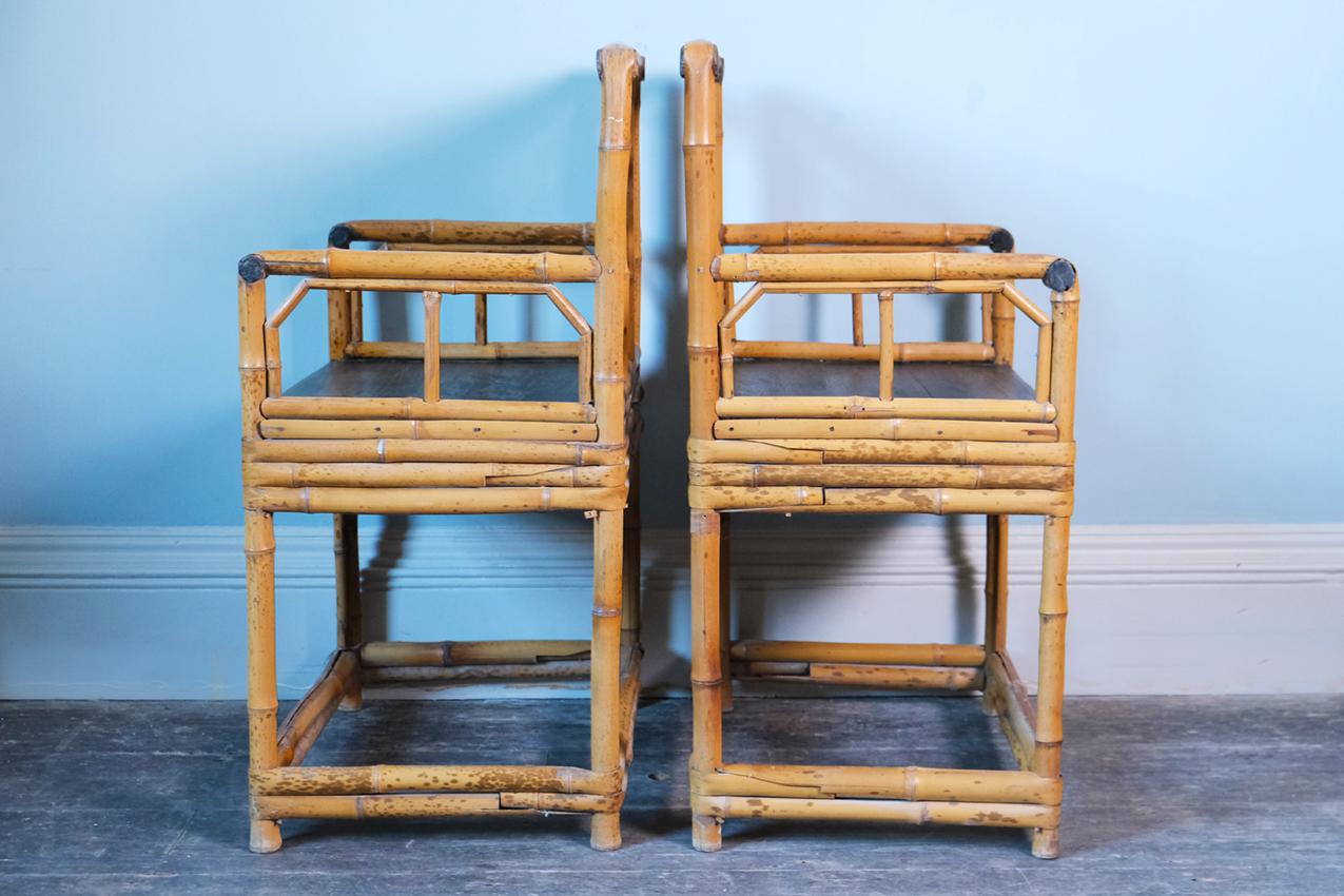 English Pair of Brighton Pavilion Chinoiserie Bamboo Armchairs For Sale