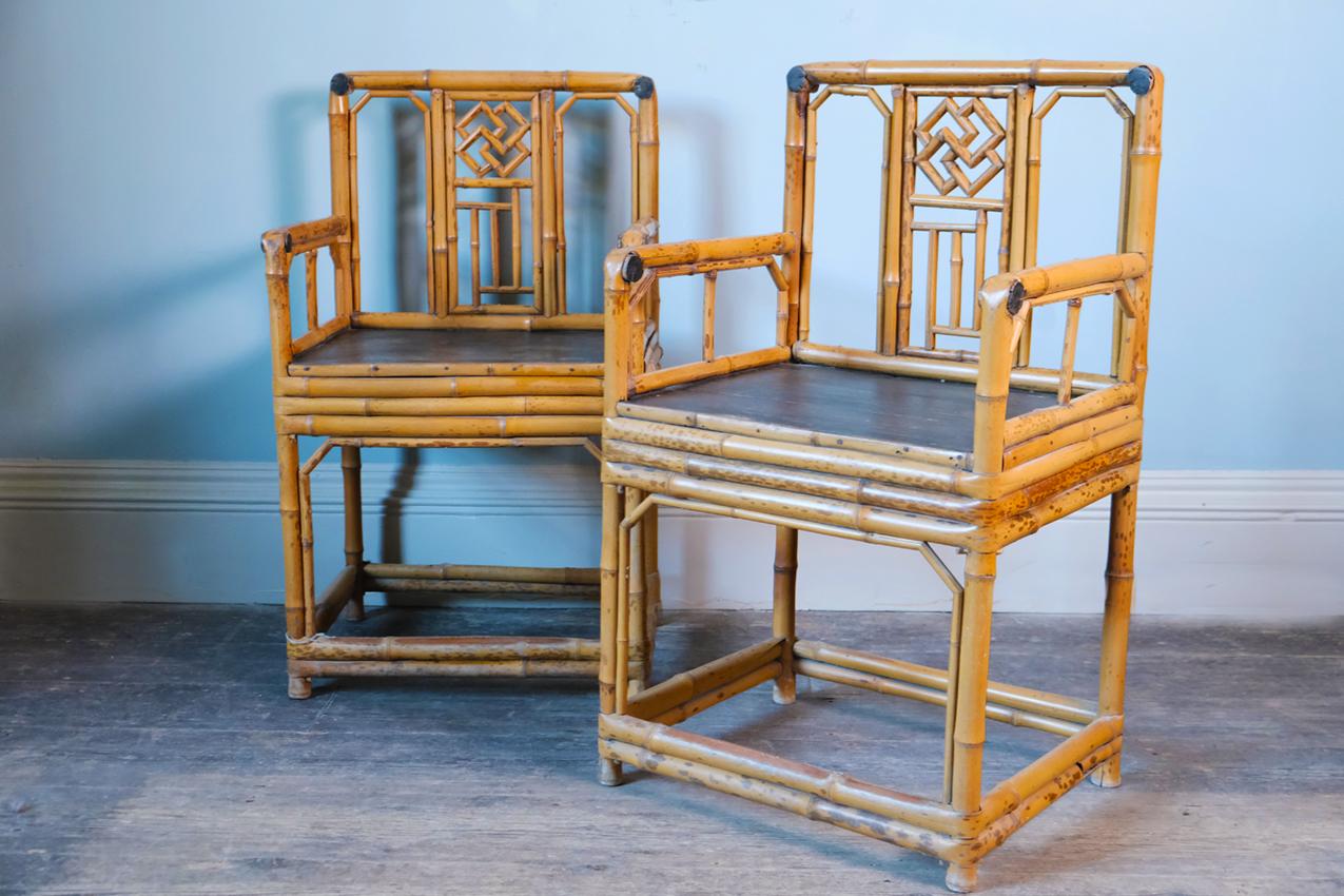 19th Century Pair of Brighton Pavilion Chinoiserie Bamboo Armchairs For Sale