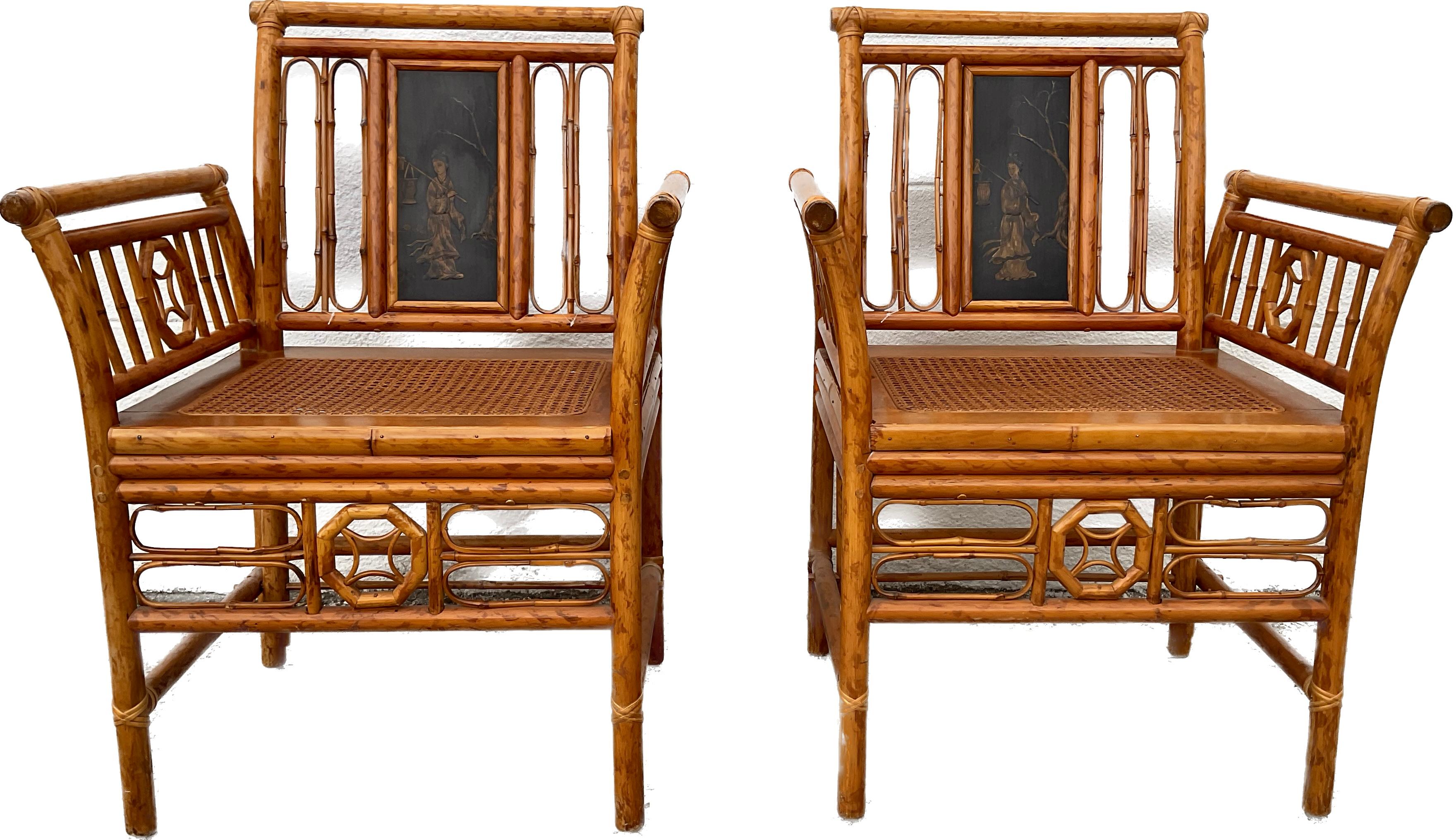 Pair of Brighton Pavilion Chinoiserie Bamboo Chairs For Sale 2