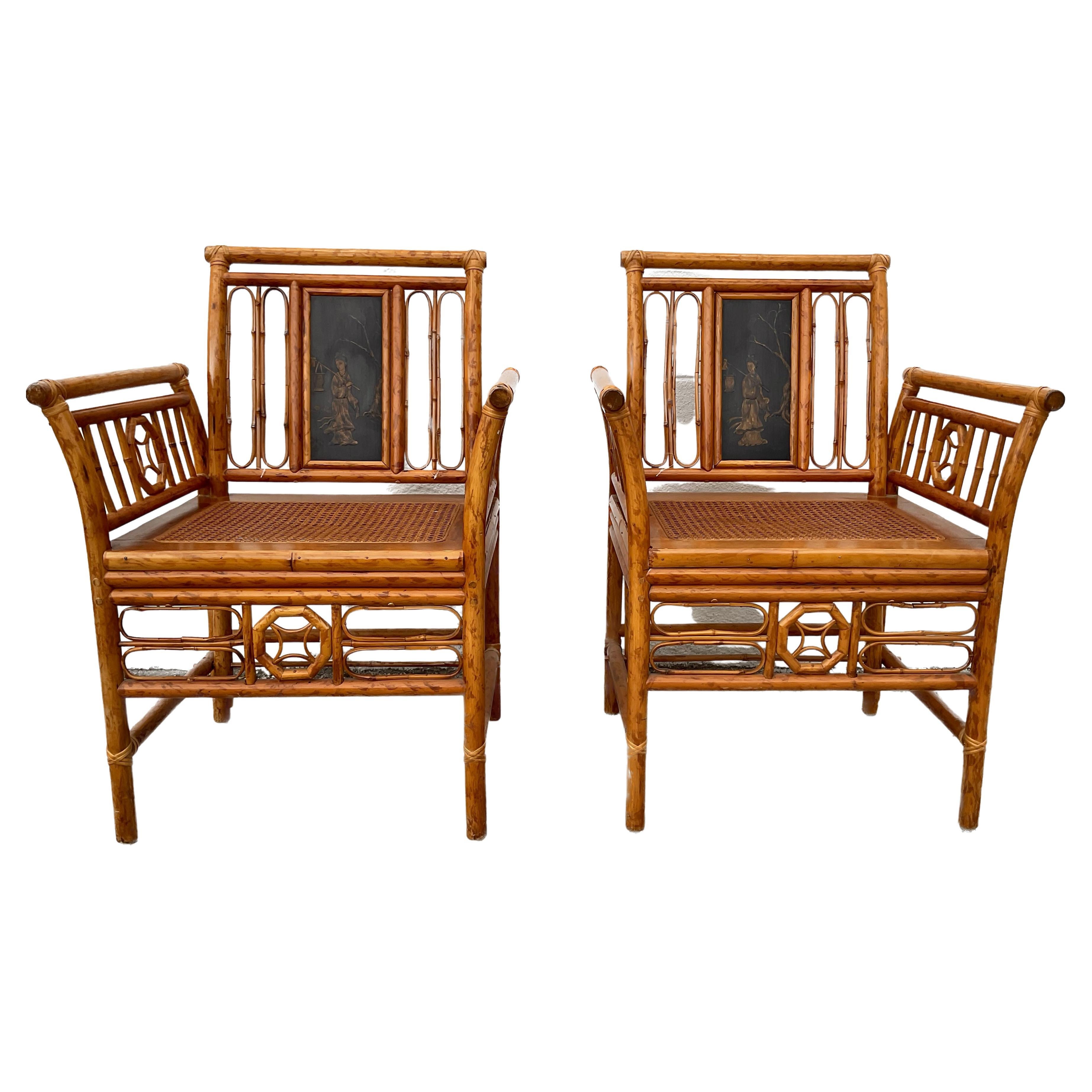 Pair of Brighton Pavilion Chinoiserie Bamboo Chairs For Sale