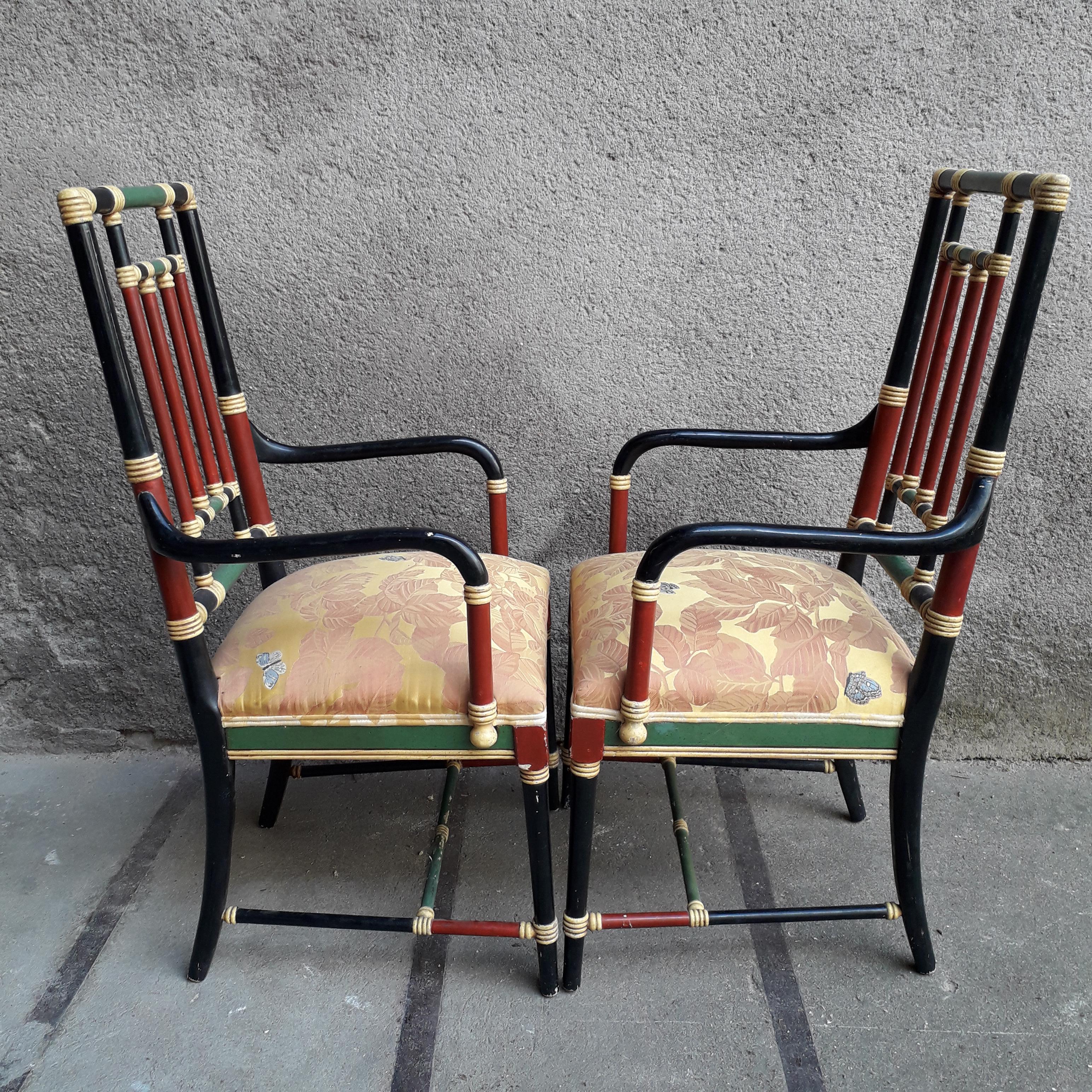 Chinoiserie Pair of Brighton Pavilion Style Armchairs, 20th Century For Sale