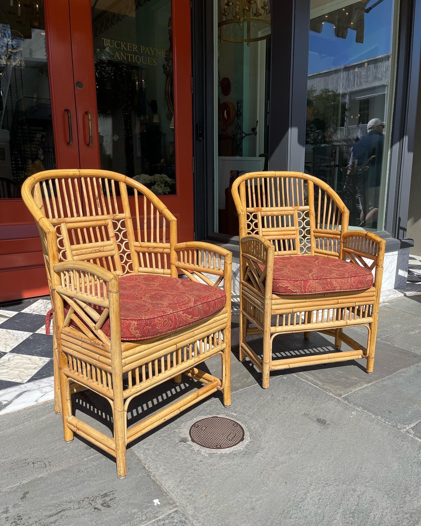 Pair of Brighton Pavilion style bamboo and cane chairs.