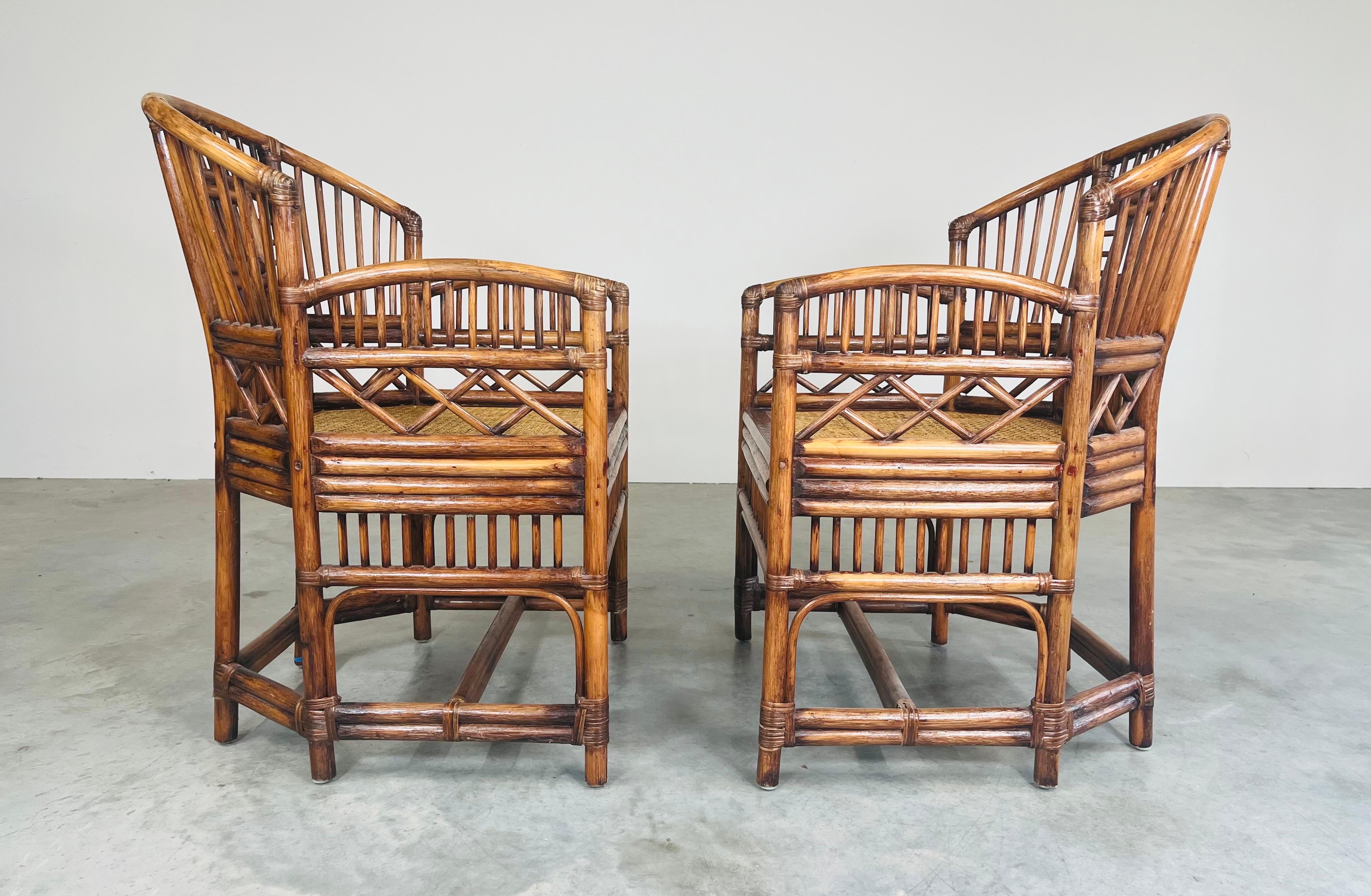 Hollywood Regency Pair Of Brighton Pavilion Style Bamboo And Cane Armchairs  For Sale