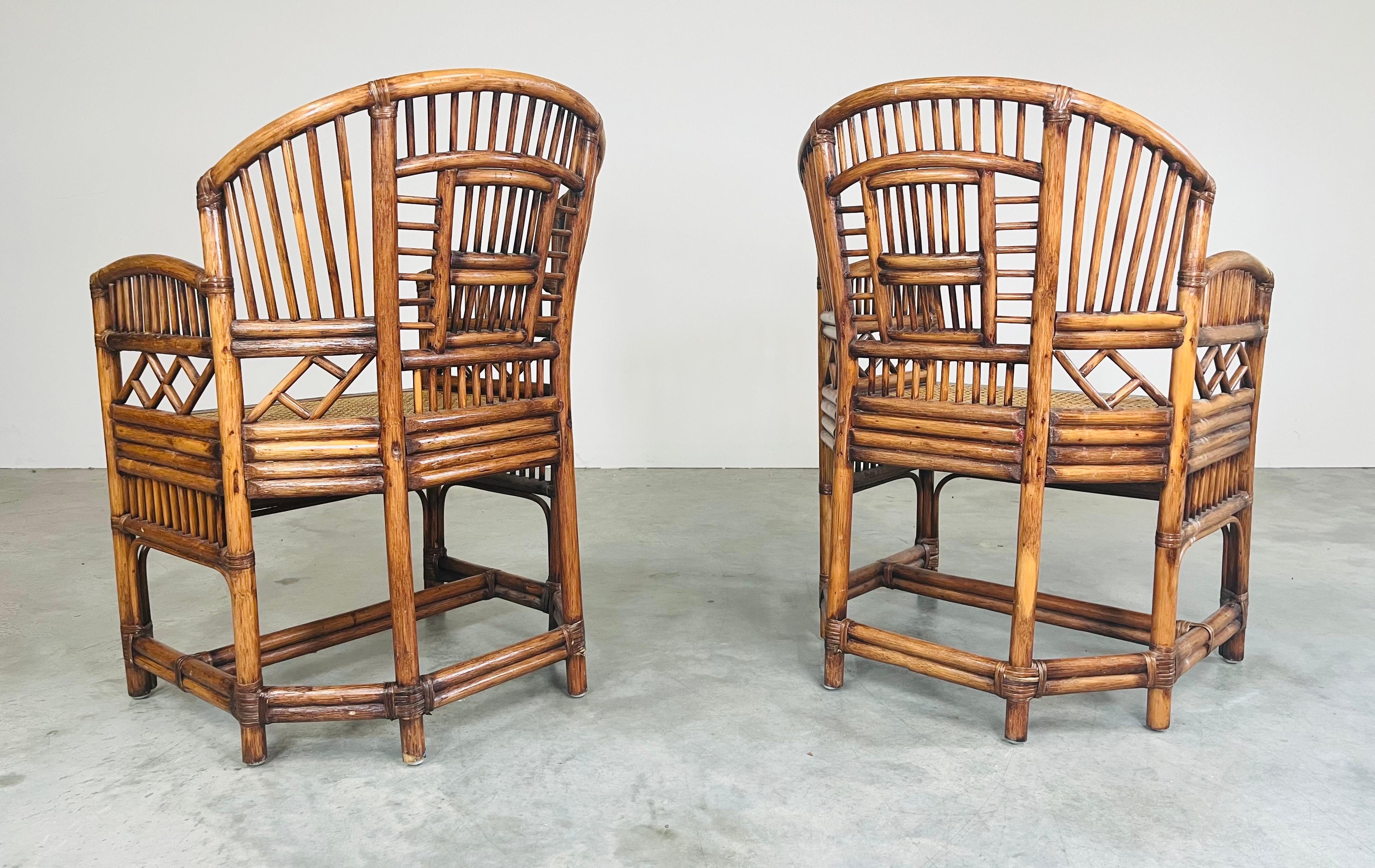 Philippine Pair Of Brighton Pavilion Style Bamboo And Cane Armchairs  For Sale