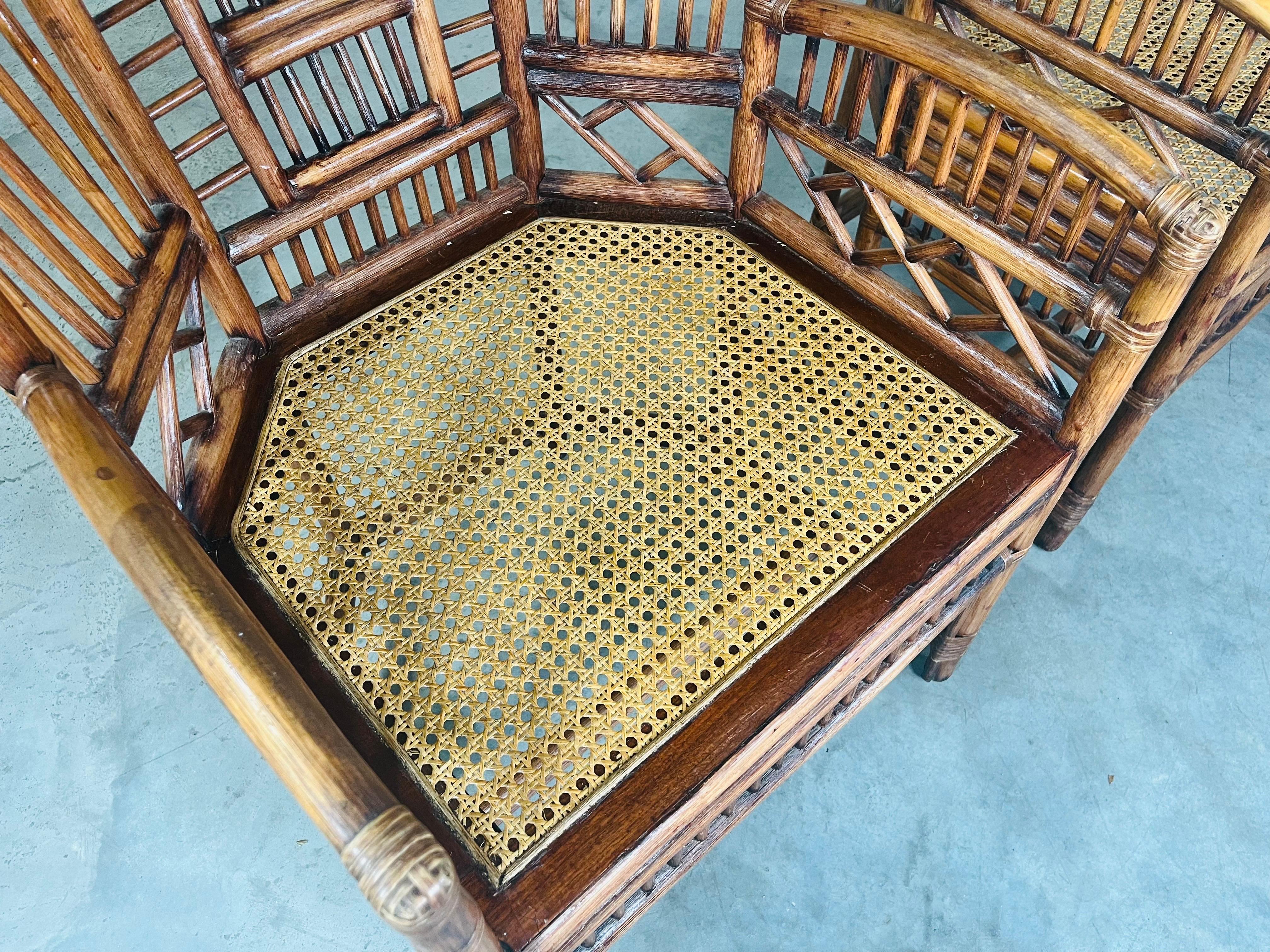 20th Century Pair Of Brighton Pavilion Style Bamboo And Cane Armchairs