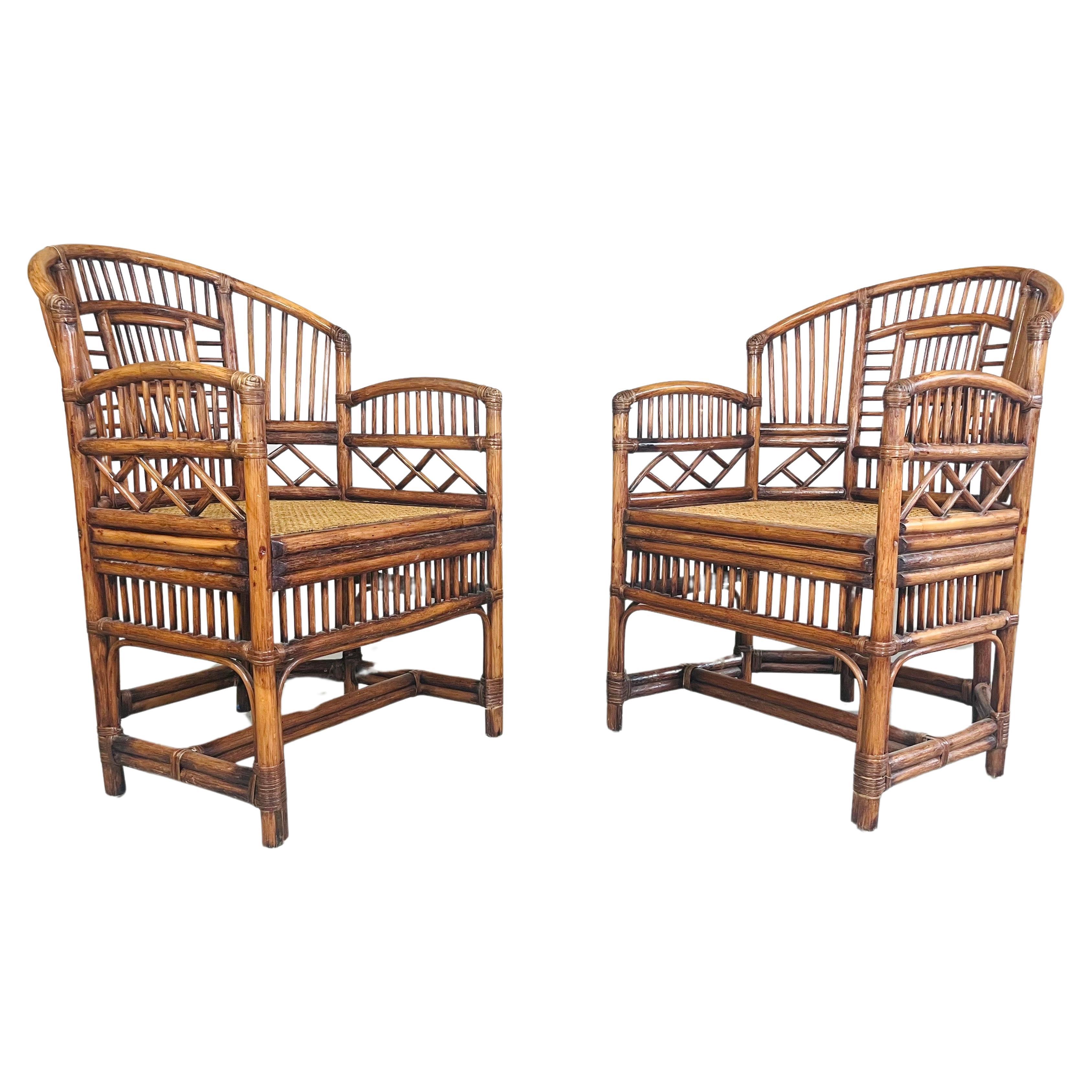 Pair Of Brighton Pavilion Style Bamboo And Cane Armchairs  For Sale
