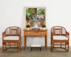Pair of Brighton Pavilion Style Bamboo Cane Dining Armchairs