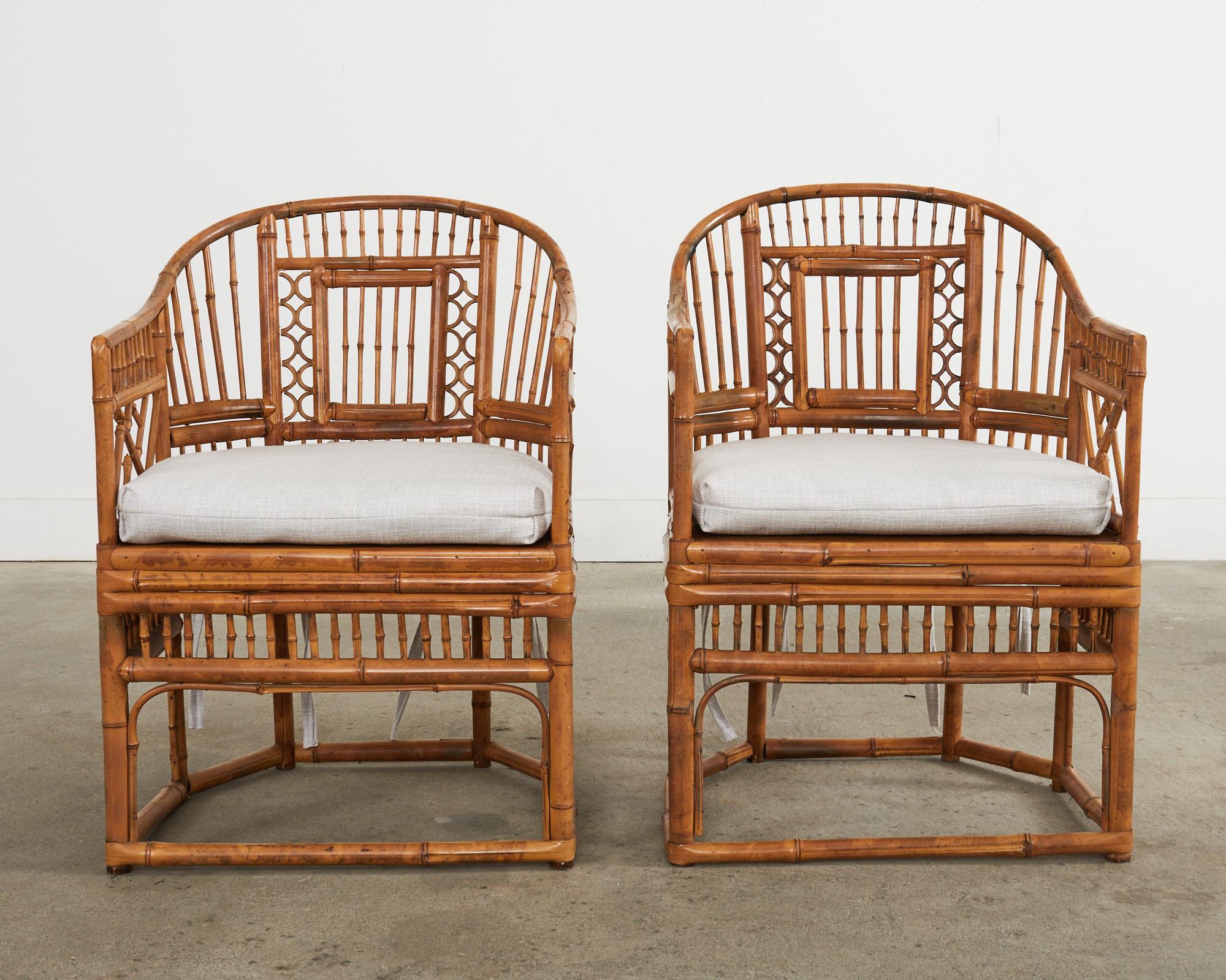 Chinese Chippendale Pair of Brighton Pavilion Style Bamboo Cane Dining Armchairs For Sale