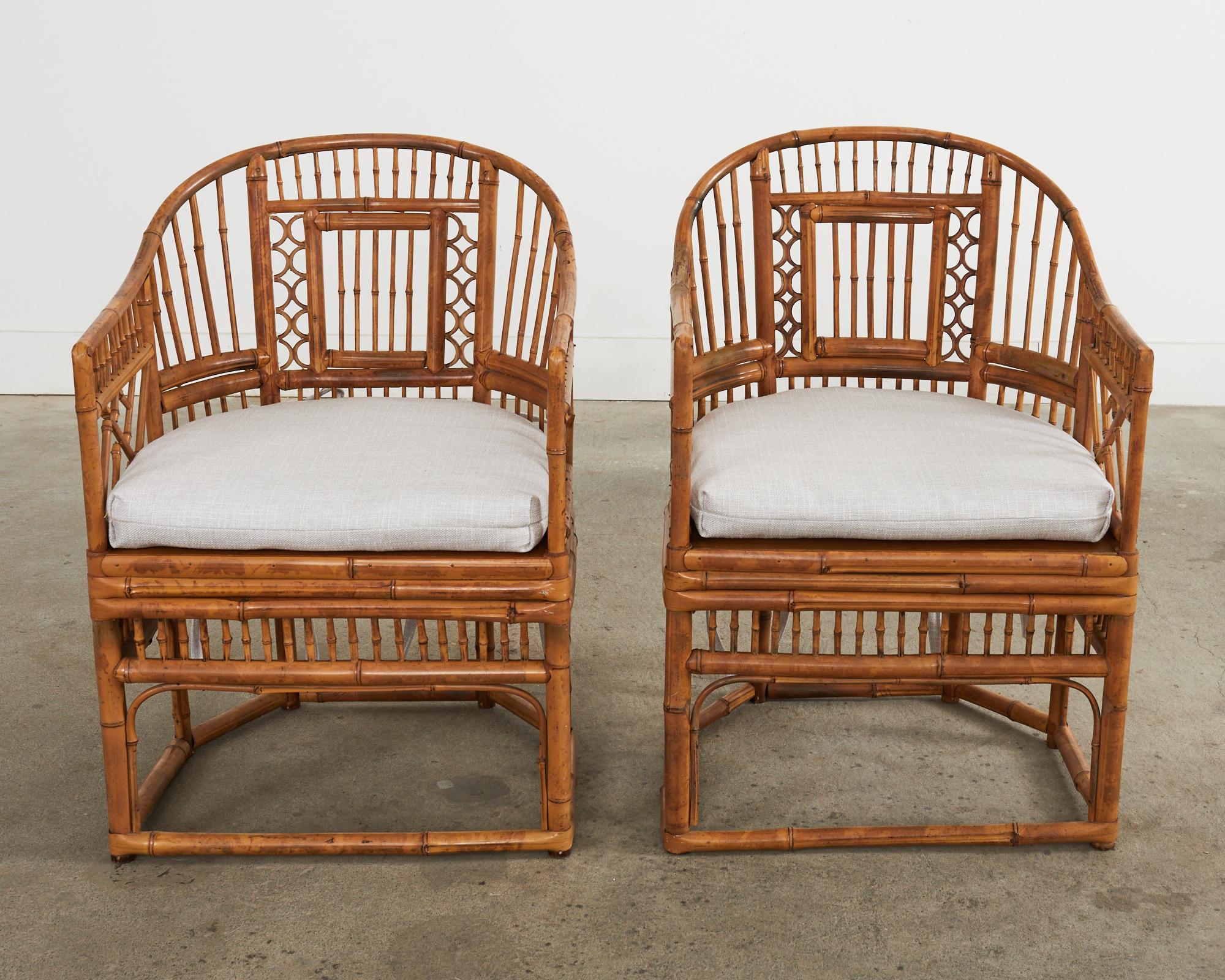 Hand-Crafted Pair of Brighton Pavilion Style Bamboo Cane Dining Armchairs For Sale