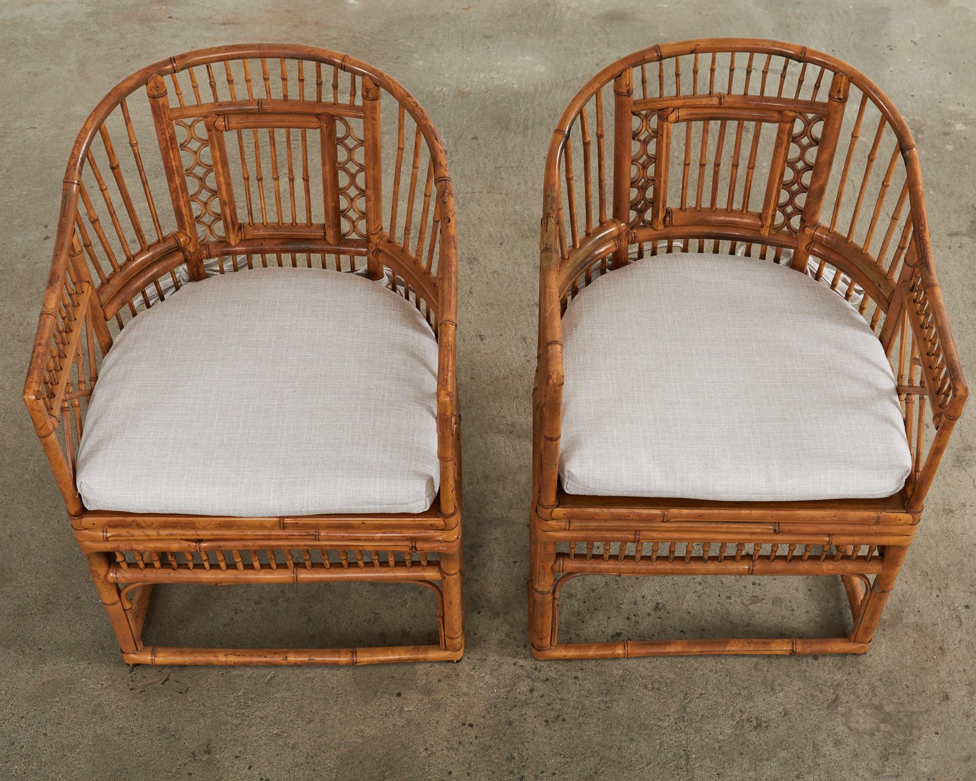 20th Century Pair of Brighton Pavilion Style Bamboo Cane Dining Armchairs For Sale