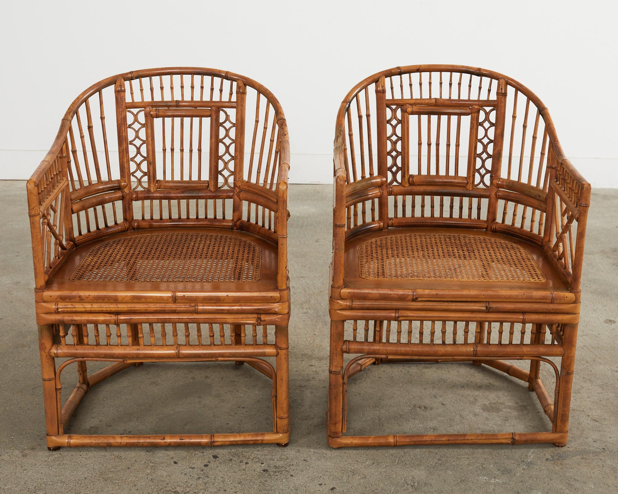 Pair of Brighton Pavilion Style Bamboo Cane Dining Armchairs For Sale 1