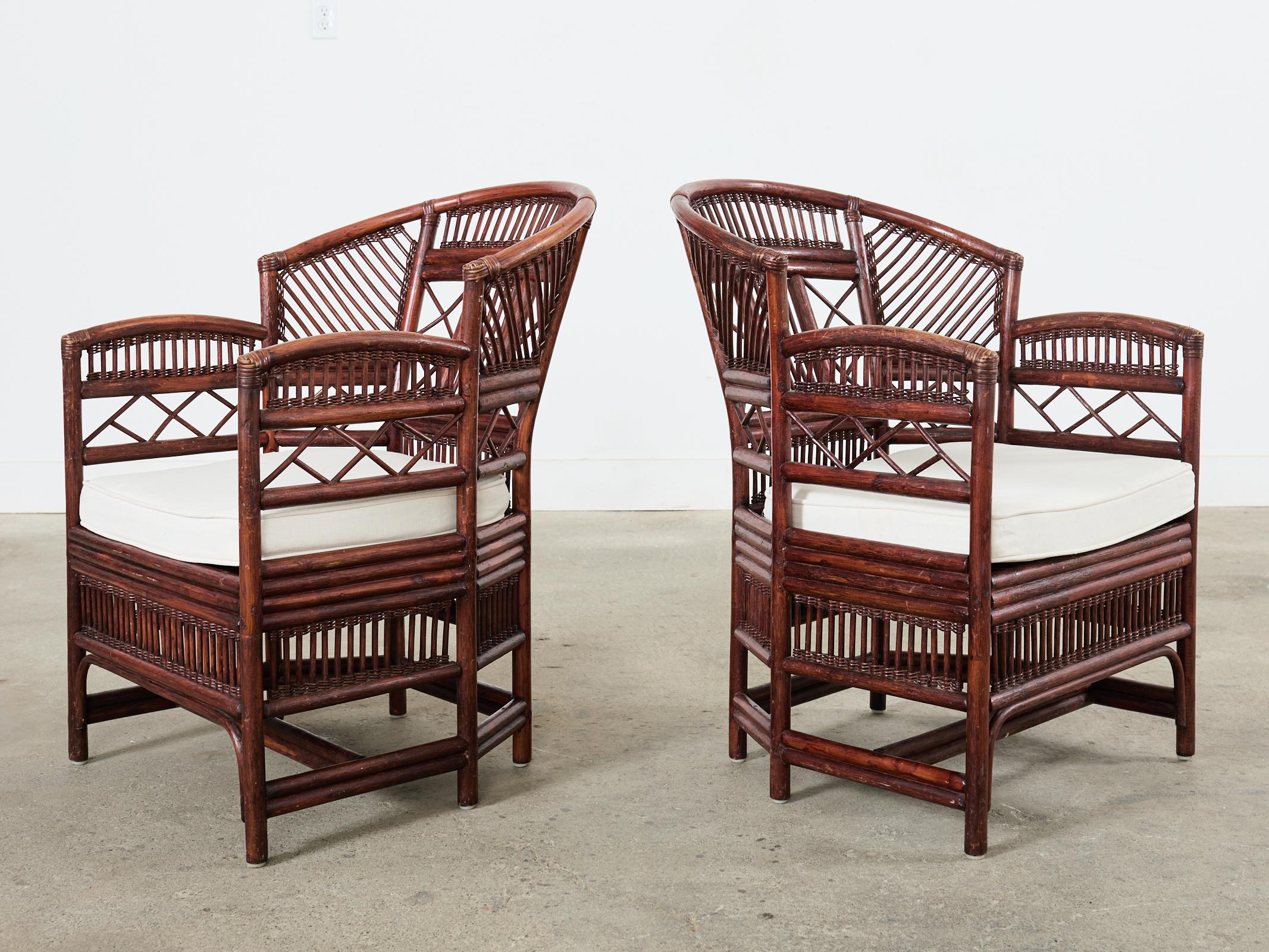 Chinese Chippendale Pair of Brighton Pavilion Style Bamboo Dining Armchairs  For Sale
