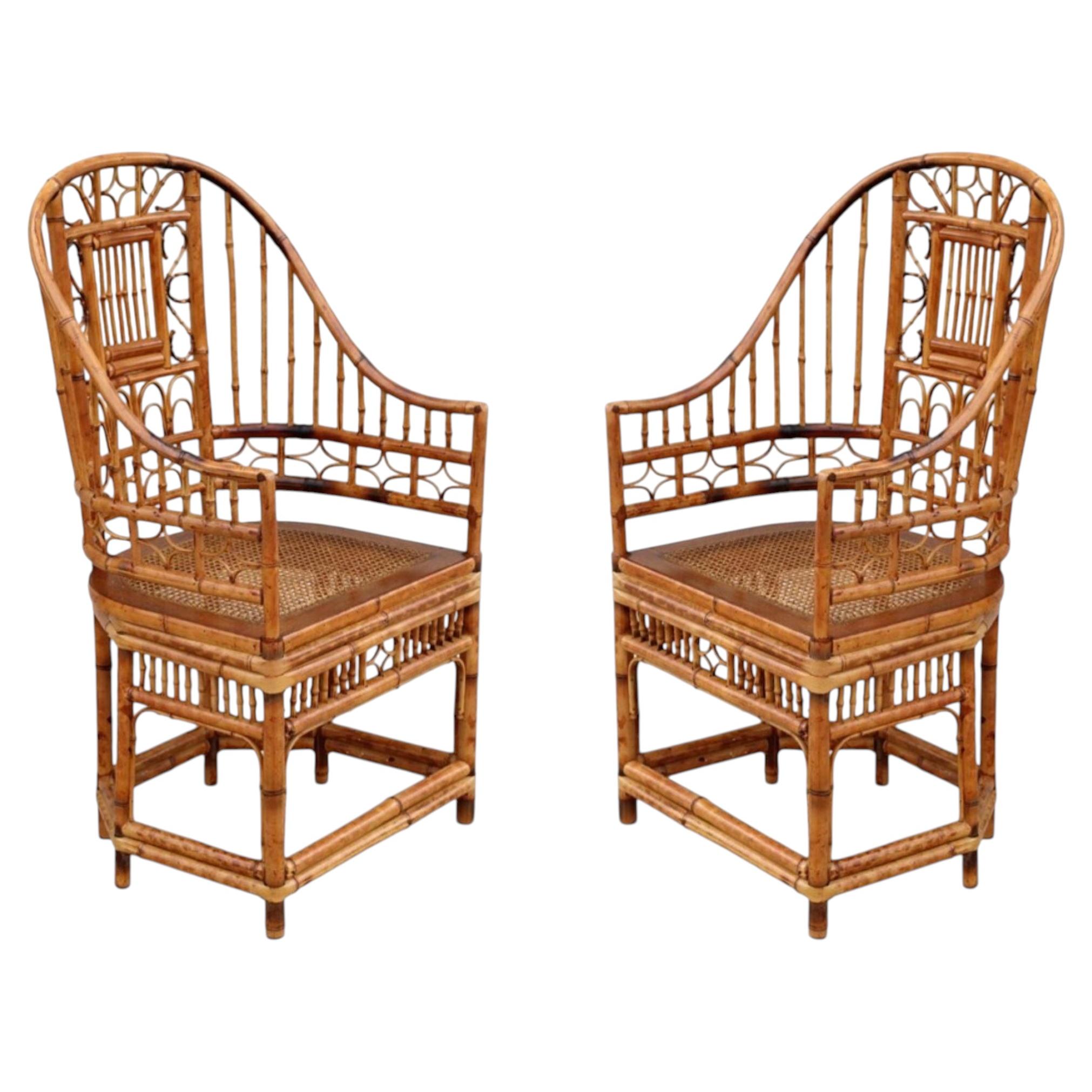 Pair of Brighton Pavilion Style Bamboo High Back Armchairs