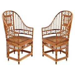 Pair of Brighton Pavilion Style Bamboo High Back Armchairs