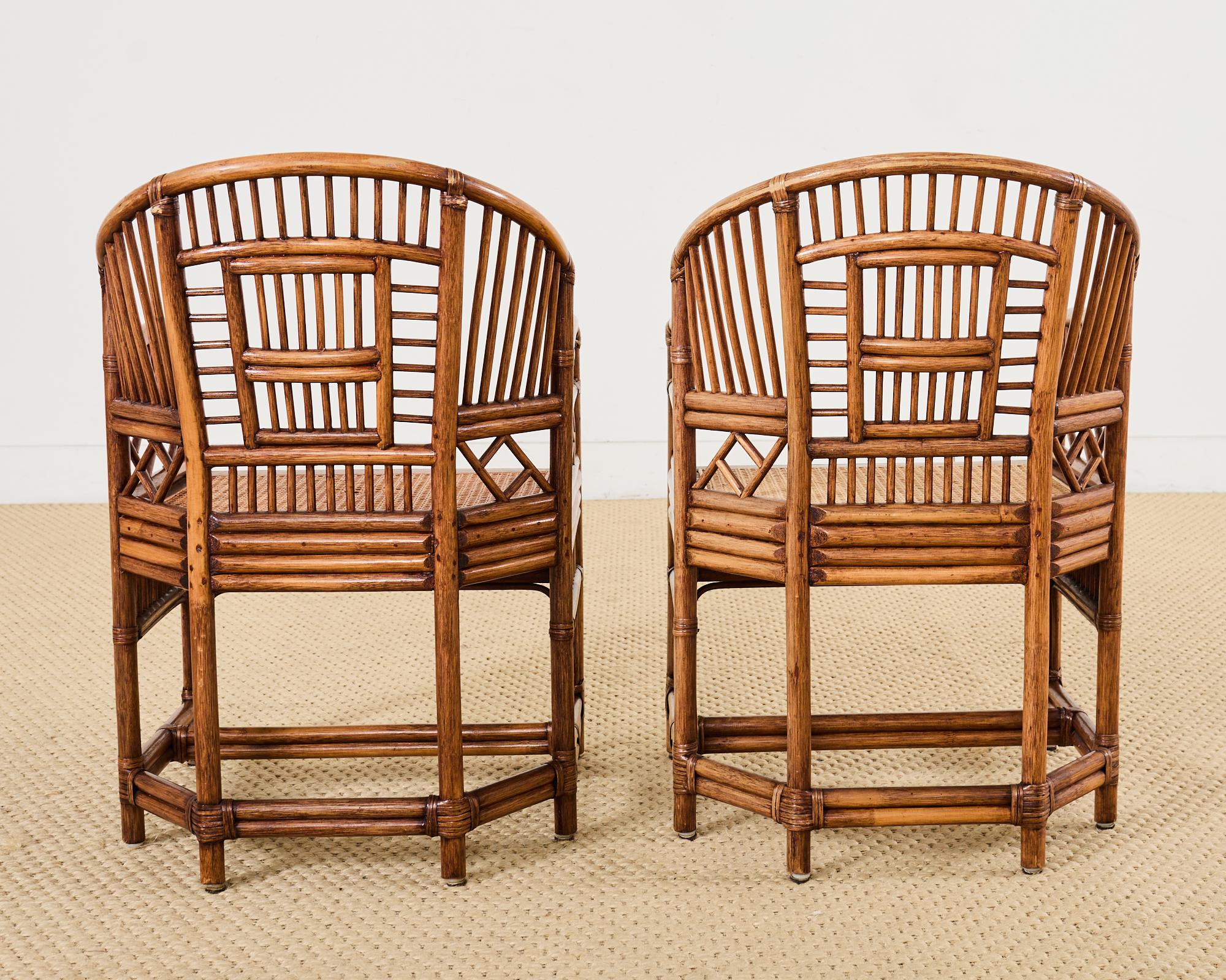 Pair of Brighton Pavilion Style Bamboo Rattan Dining Armchairs 3