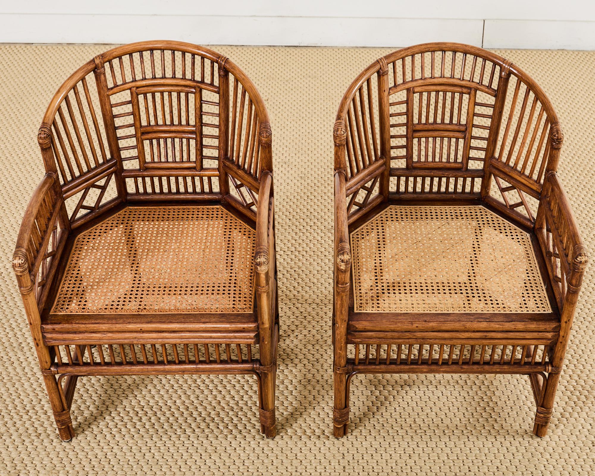 Hand-Crafted Pair of Brighton Pavilion Style Bamboo Rattan Dining Armchairs