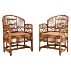 Pair of Brighton Pavilion Style Bamboo Rattan Dining Armchairs