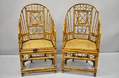 Pair of Brighton Pavillion Style Bamboo & Cane Chinese Chippendale Lounge Chairs