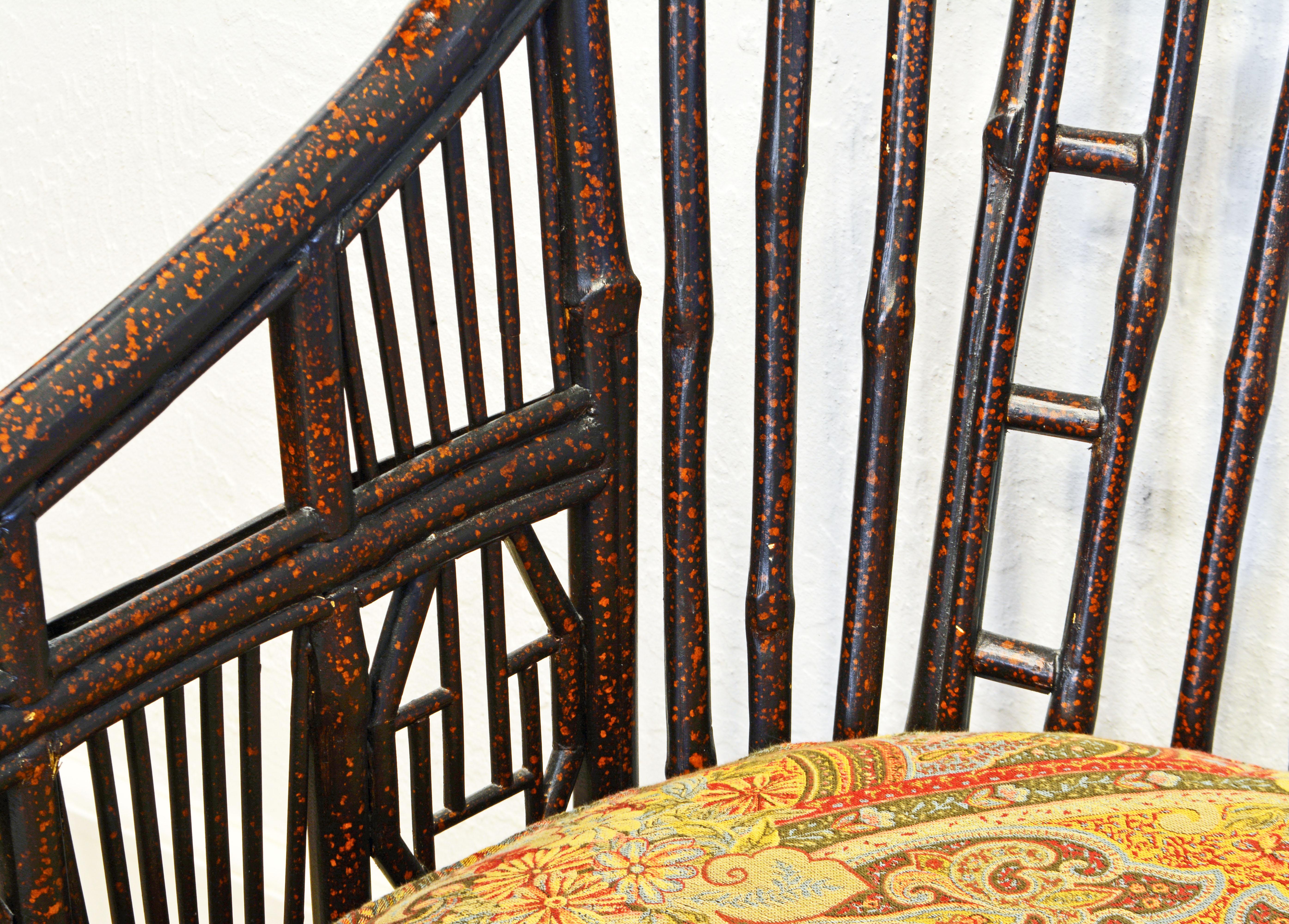 Pair of Brighton Pavillion, Chinoiserie Lacquered Bamboo Chairs, 20th Century 11