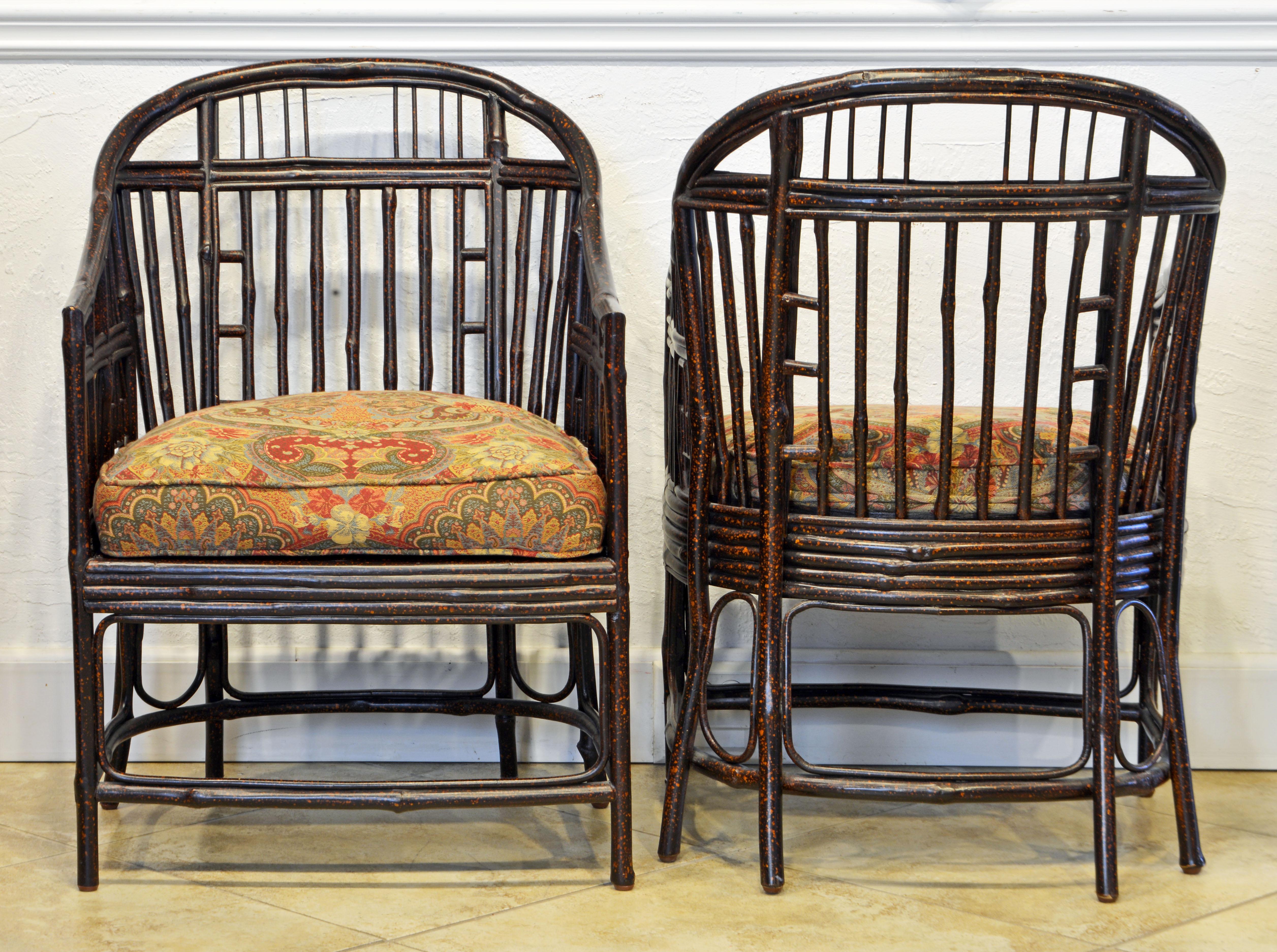 Pair of Brighton Pavillion, Chinoiserie Lacquered Bamboo Chairs, 20th Century In Good Condition In Ft. Lauderdale, FL