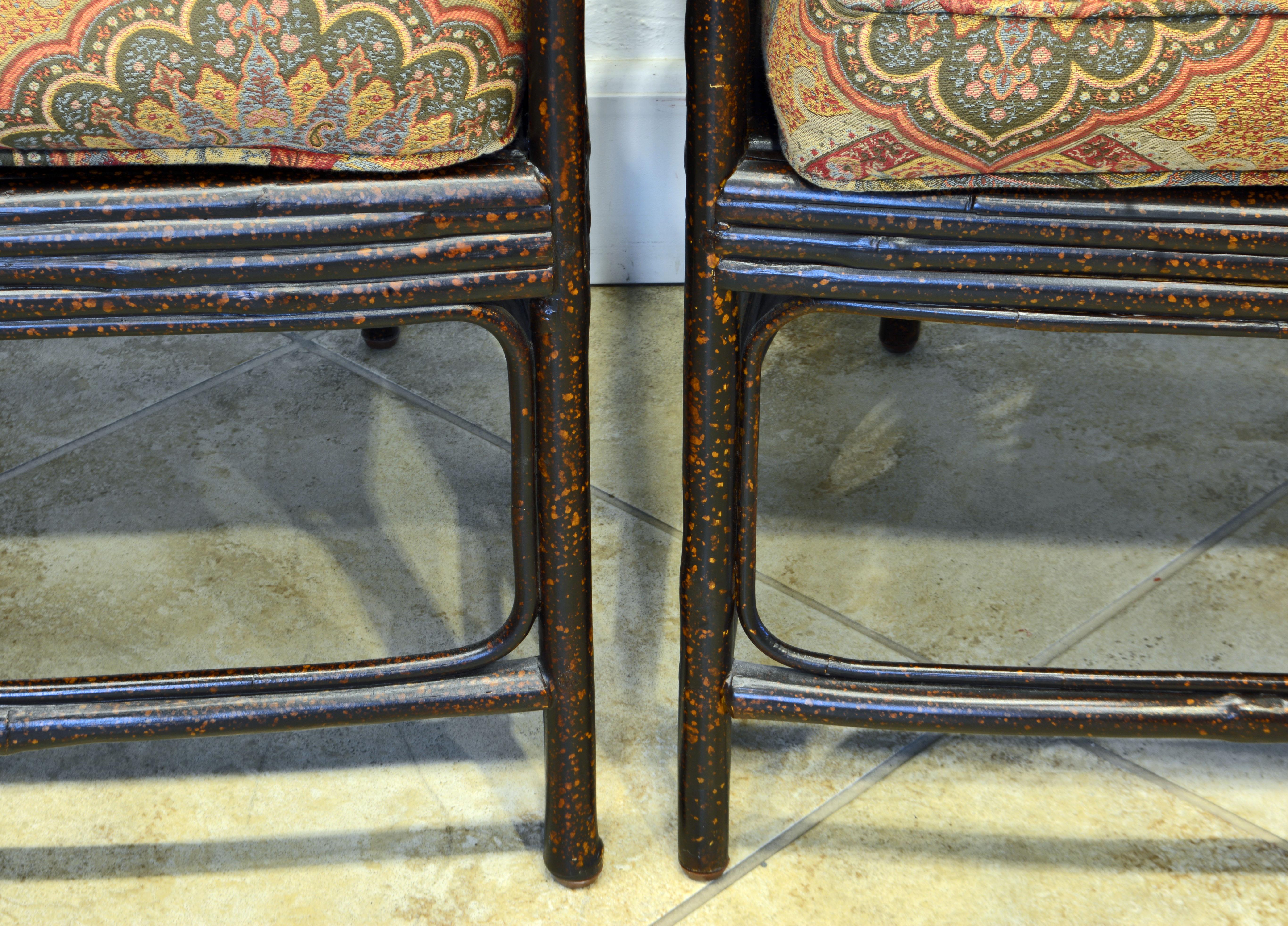 Pair of Brighton Pavillion, Chinoiserie Lacquered Bamboo Chairs, 20th Century 3