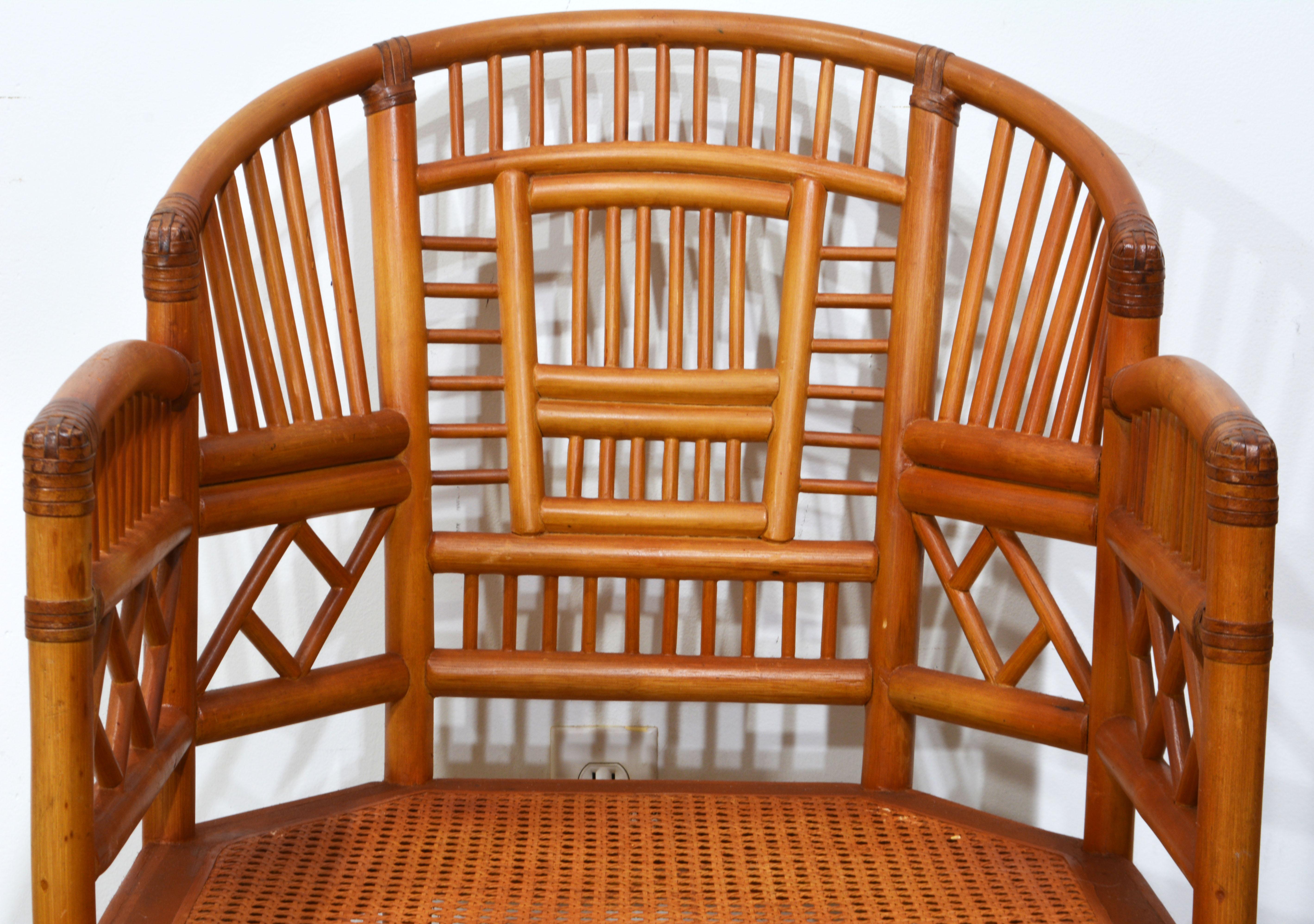 Paar Brighton Pavillion Style Chinoiserie-Sessel aus Rattan und Schilfrohr im Angebot 5