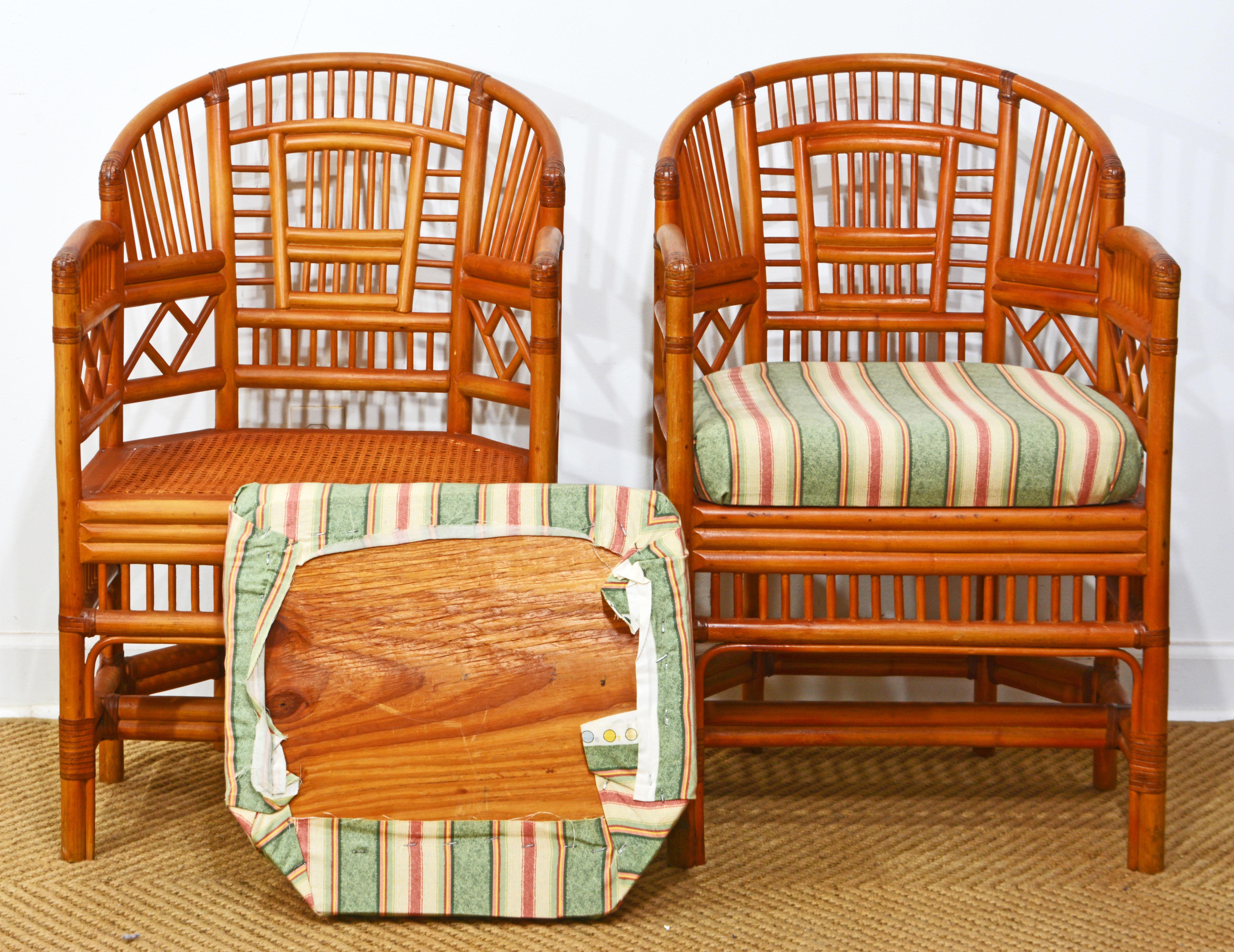 Pair of Brighton Pavillion Style Chinoiserie Rattan and Cane Armchairs For Sale 8
