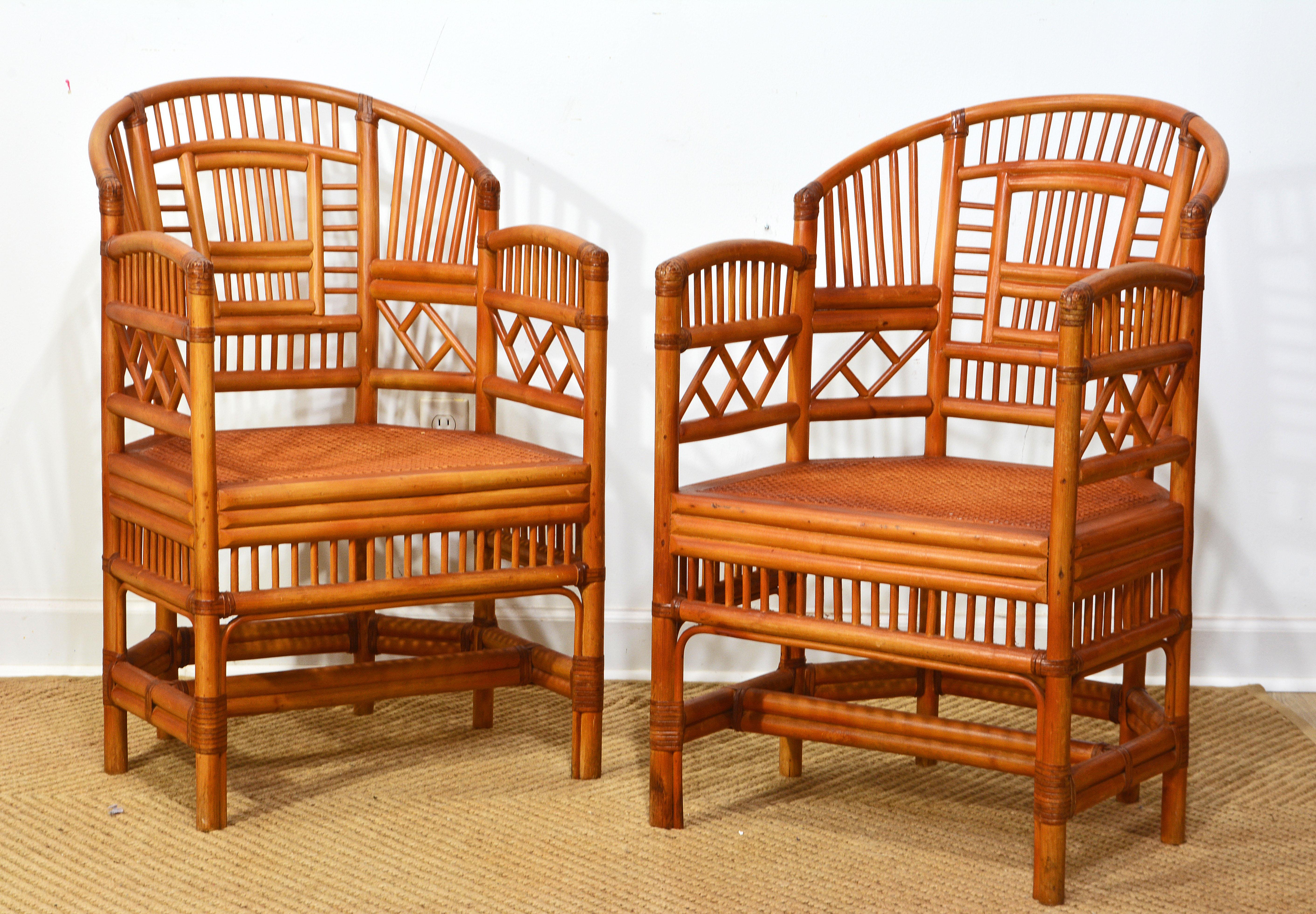 Pair of Brighton Pavillion Style Chinoiserie Rattan and Cane Armchairs For Sale 10