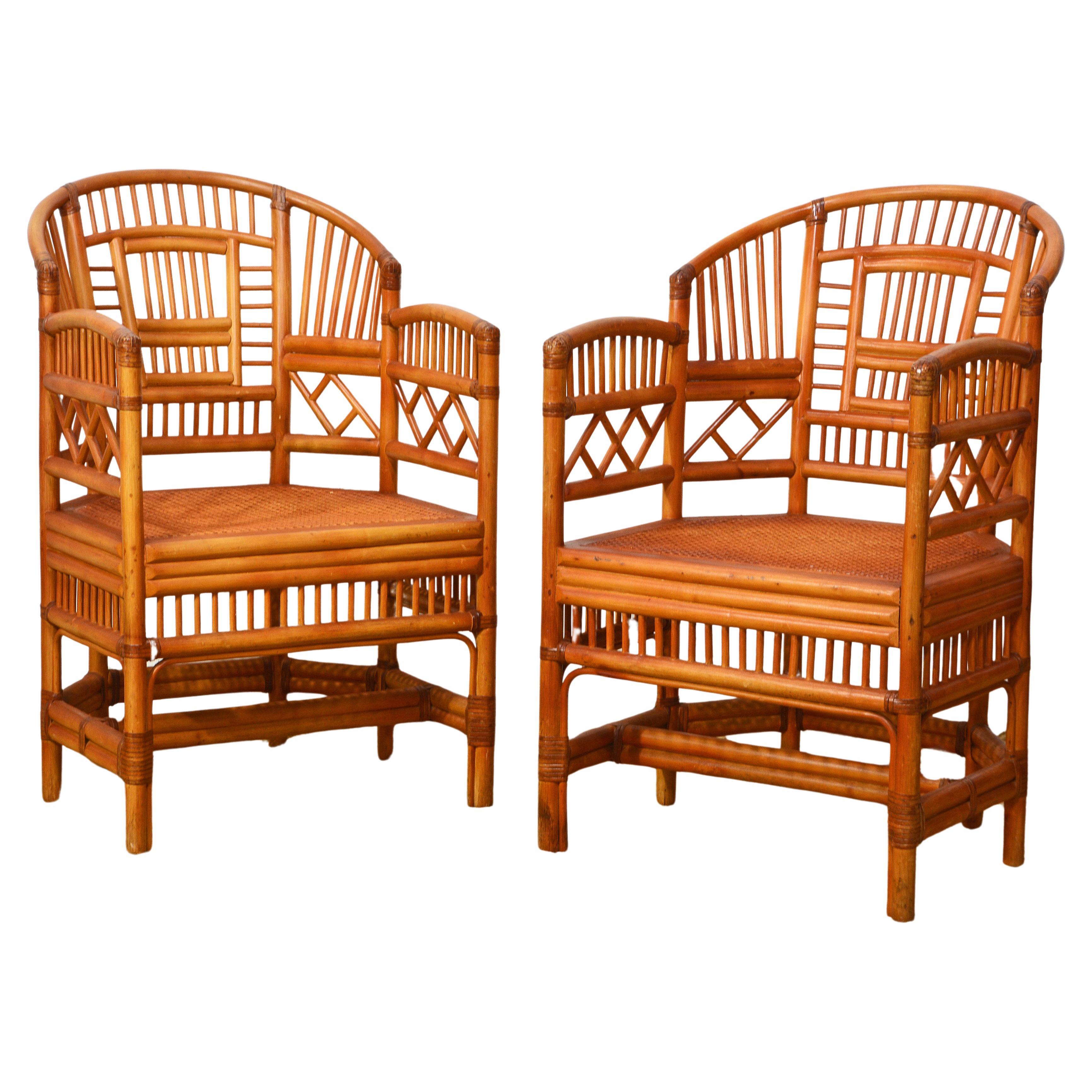 Pair of Brighton Pavillion Style Chinoiserie Rattan and Cane Armchairs