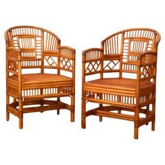 Pair of Brighton Pavillion Style Chinoiserie Rattan and Cane Armchairs