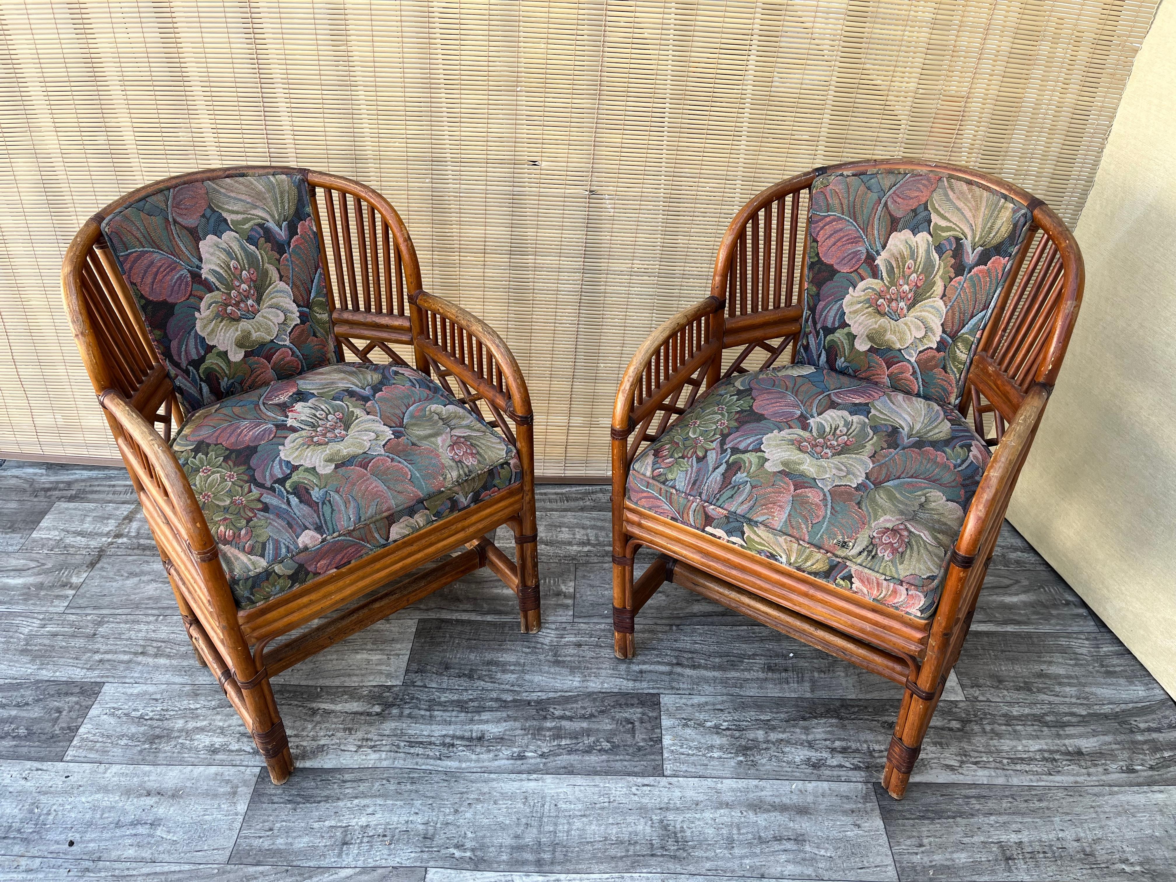 Unknown Pair of Brighton Pavillion Style Chinoiserie Rattan Armchairs. Circa 1960s For Sale