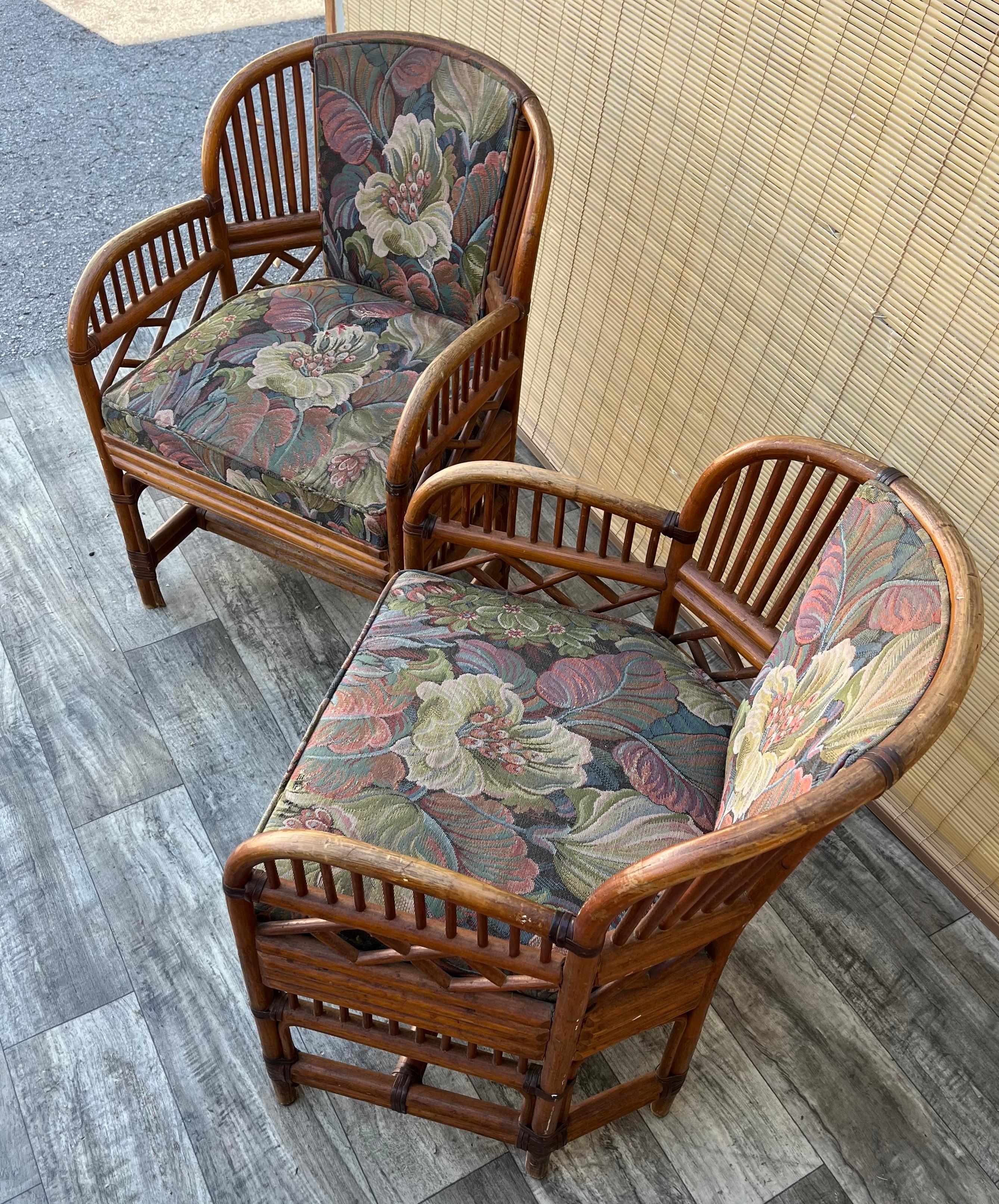 Paire de fauteuils en rotin de style pavillon Brighton Chinoiserie. Circa 1960s Bon état - En vente à Miami, FL
