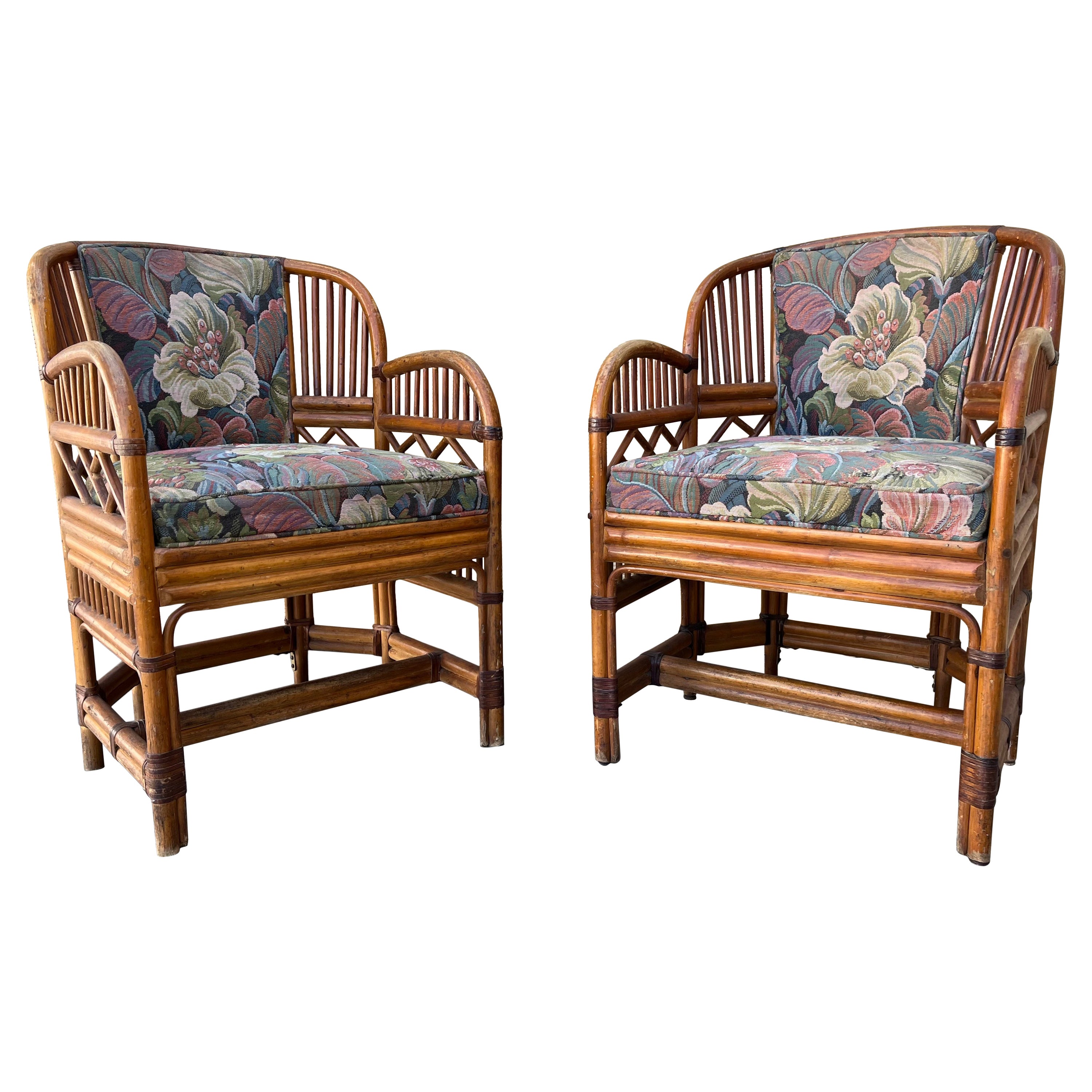 Pareja de sillones de ratán estilo pabellón Brighton de Chinoiserie. Alrededor de 1960